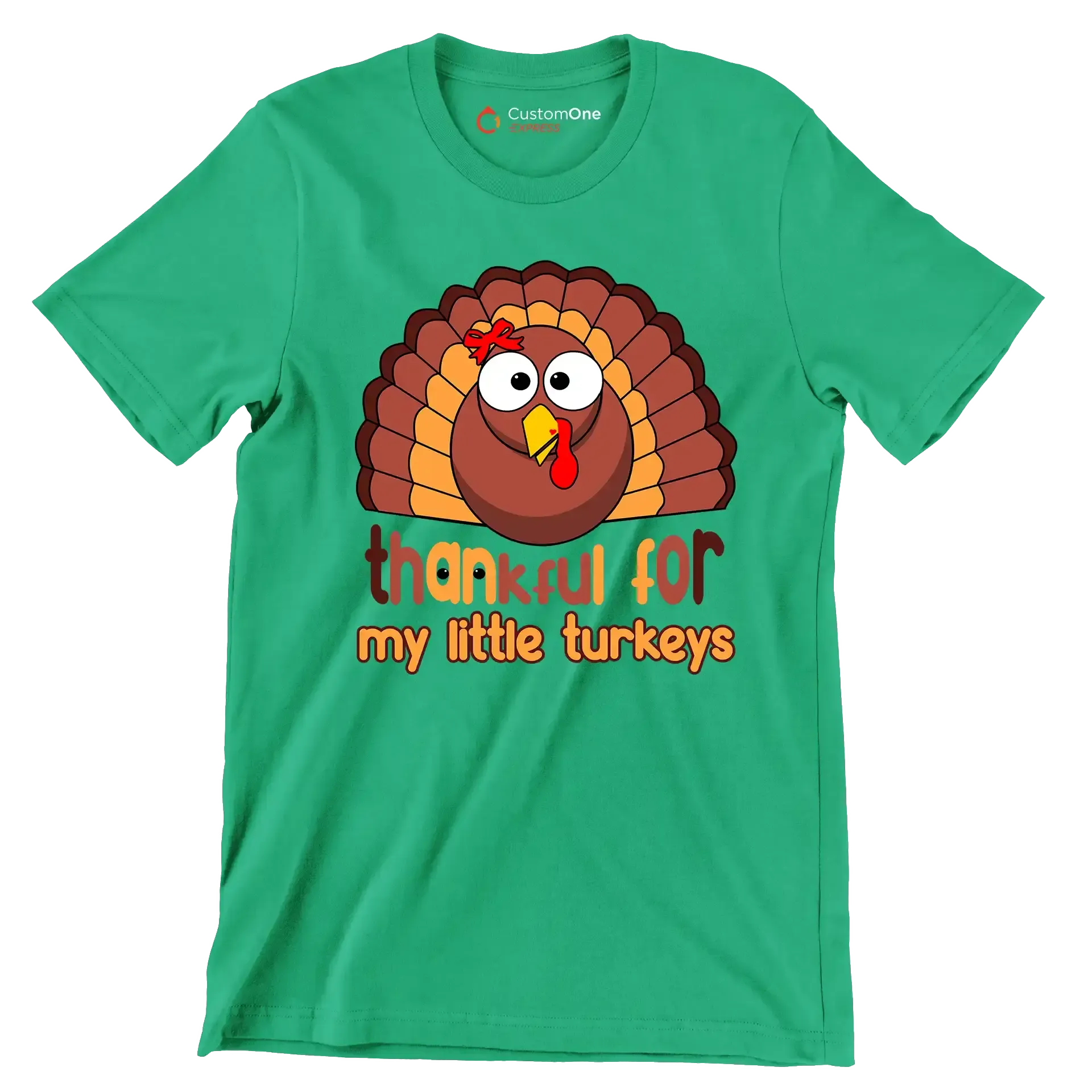Thankful For My Little Turkeys - Thanksgiving Themed T-Shirt-Green-S-Custom One Express