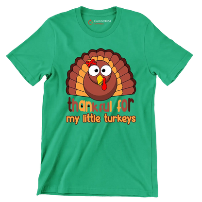 Thankful For My Little Turkeys - Thanksgiving Themed T-Shirt-Green-S-Custom One Express