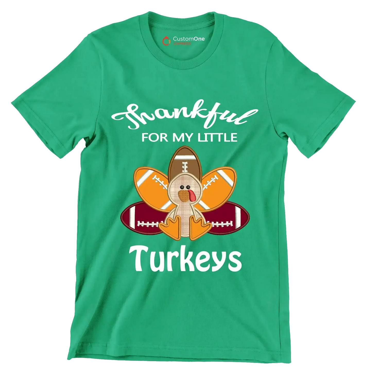 Thankful For My Little Turkeys - Thanksgiving Themed T-Shirt-Green-S-Custom One Express