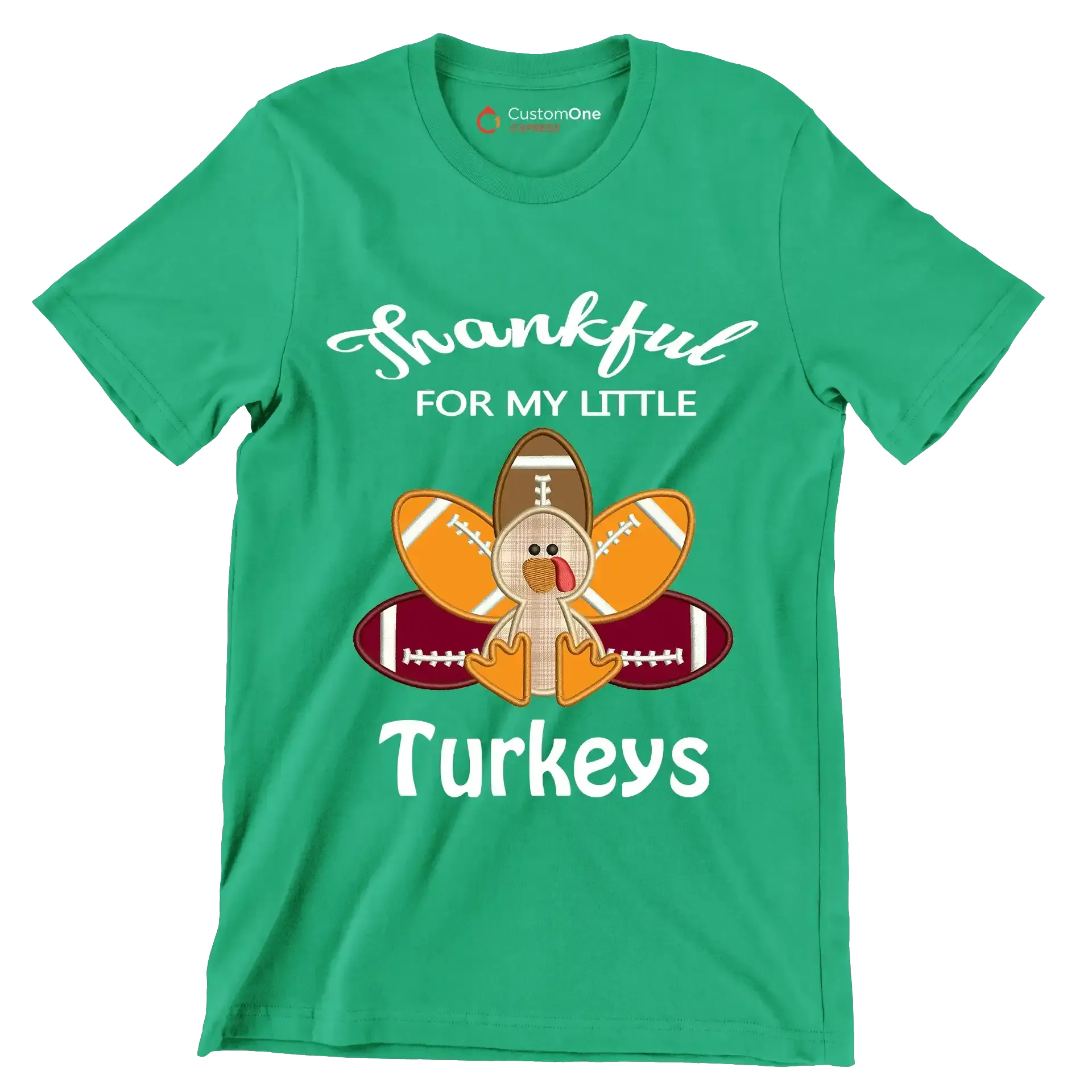 Thankful For My Little Turkeys - Thanksgiving Themed T-Shirt-Green-S-Custom One Express