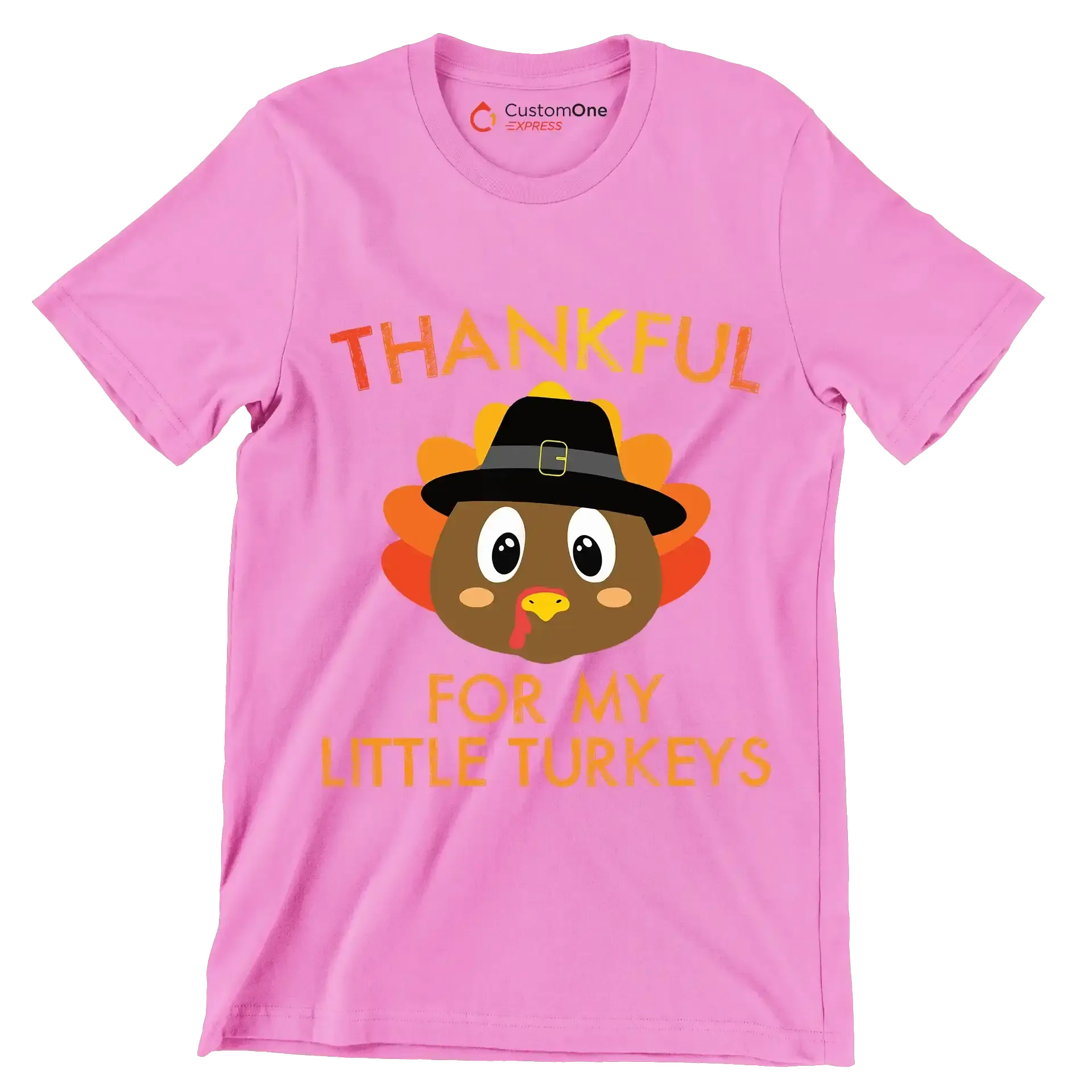 Thankful For My Little Turkeys - Thanksgiving Themed T-Shirt-Pink-S-Custom One Express
