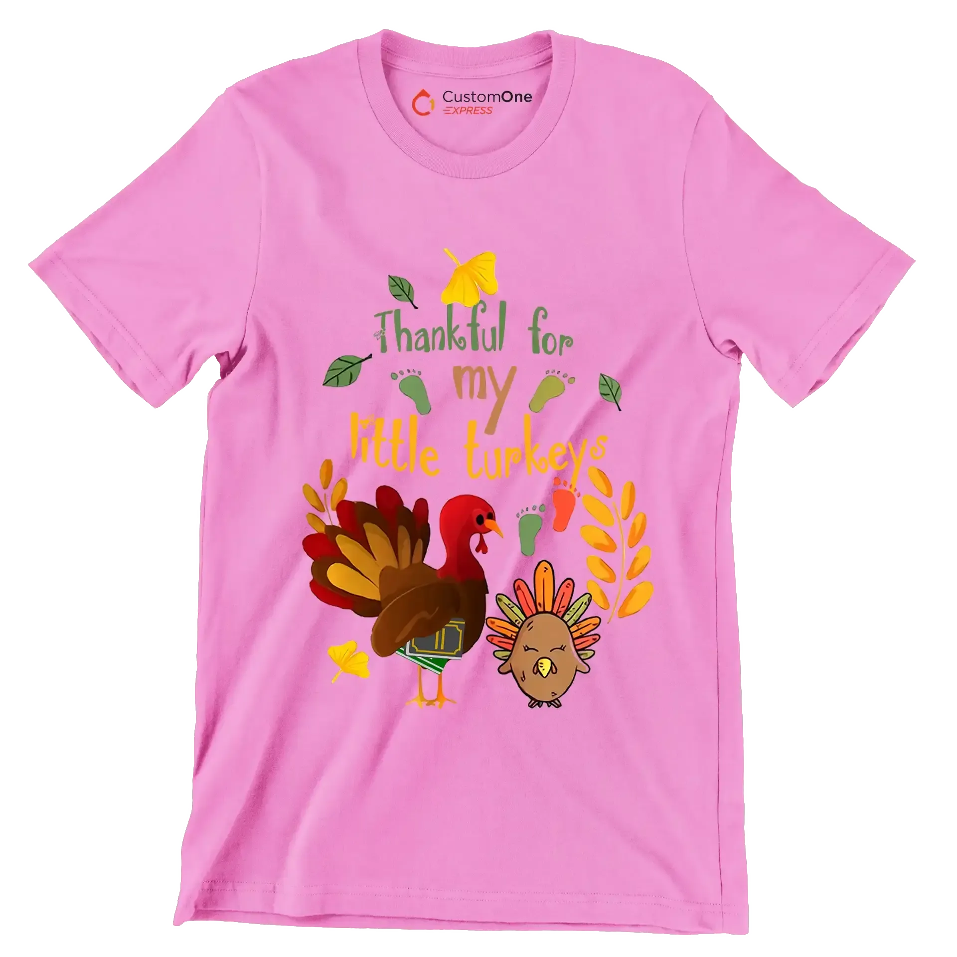 Thankful For My Little Turkeys - Thanksgiving Themed T-Shirt-Pink-S-Custom One Express