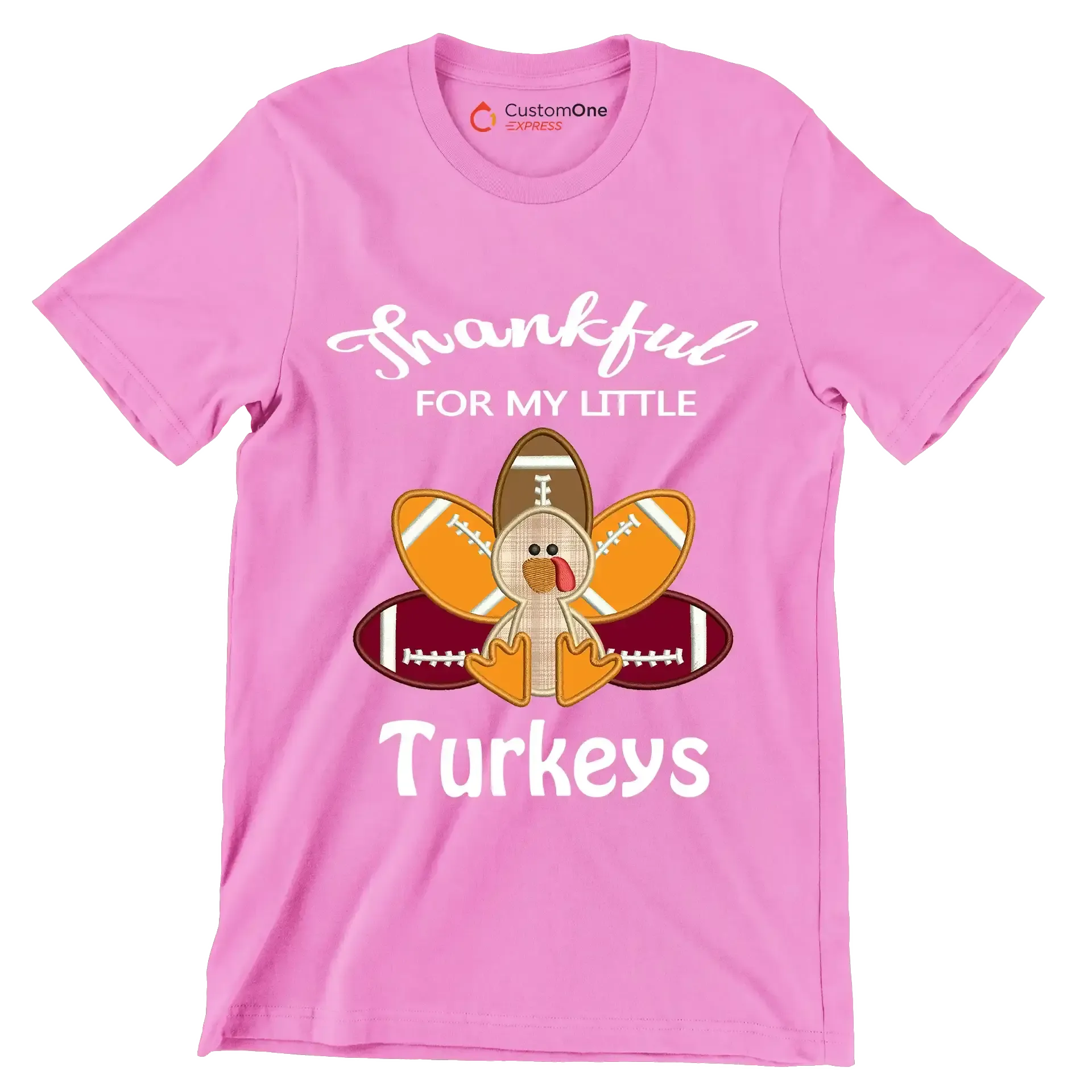 Thankful For My Little Turkeys - Thanksgiving Themed T-Shirt-Pink-S-Custom One Express