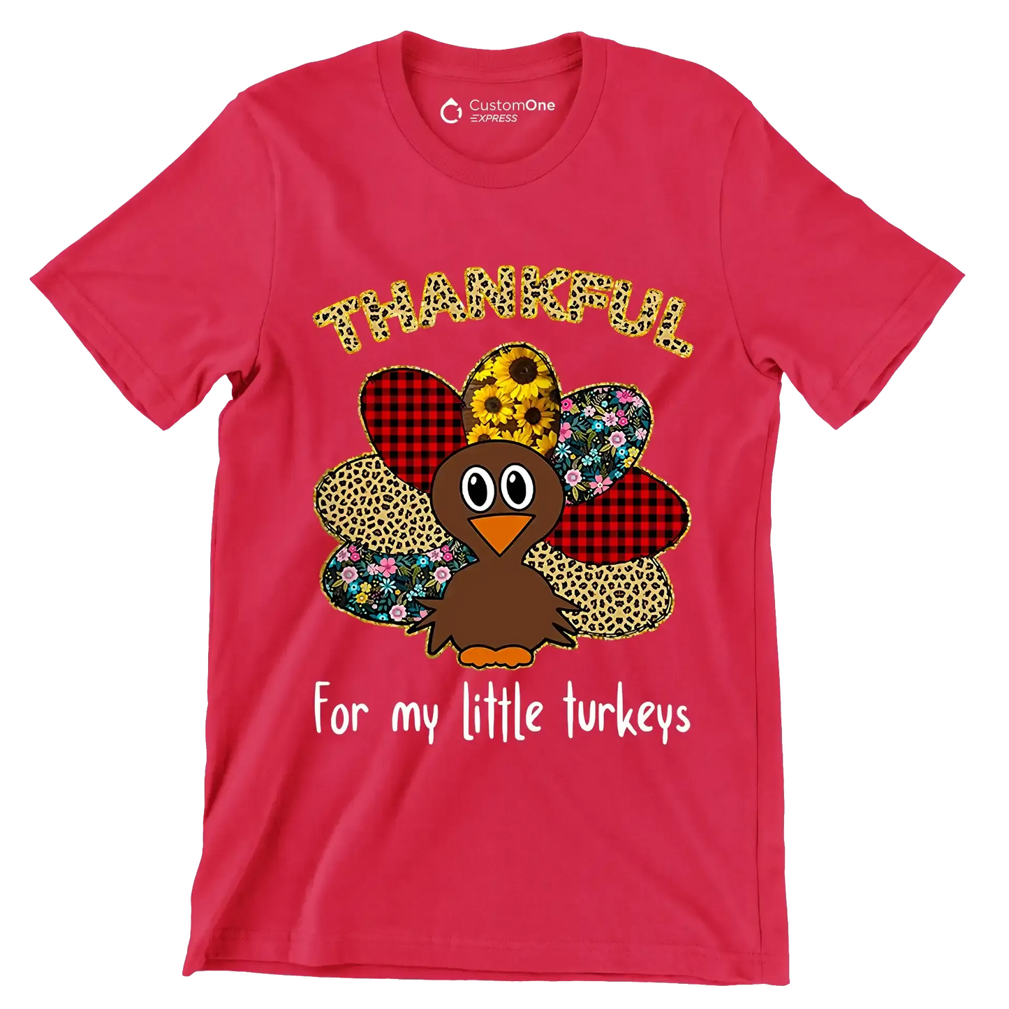 Thankful For My Little Turkeys - Thanksgiving Themed T-Shirt-Red-S-Custom One Express