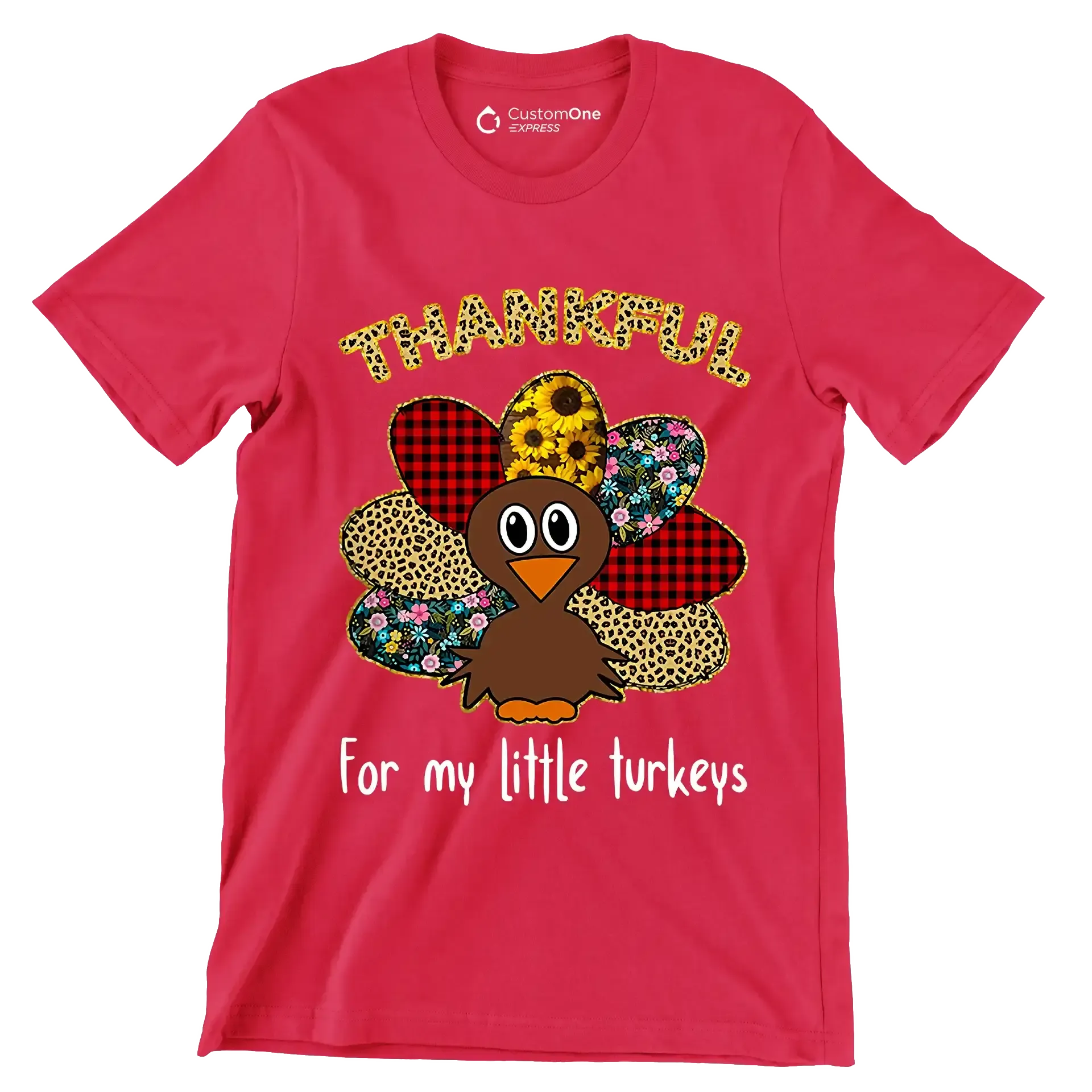 Thankful For My Little Turkeys - Thanksgiving Themed T-Shirt-Red-S-Custom One Express