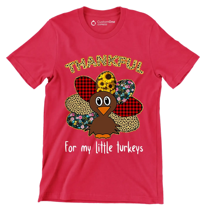 Thankful For My Little Turkeys - Thanksgiving Themed T-Shirt-Red-S-Custom One Express
