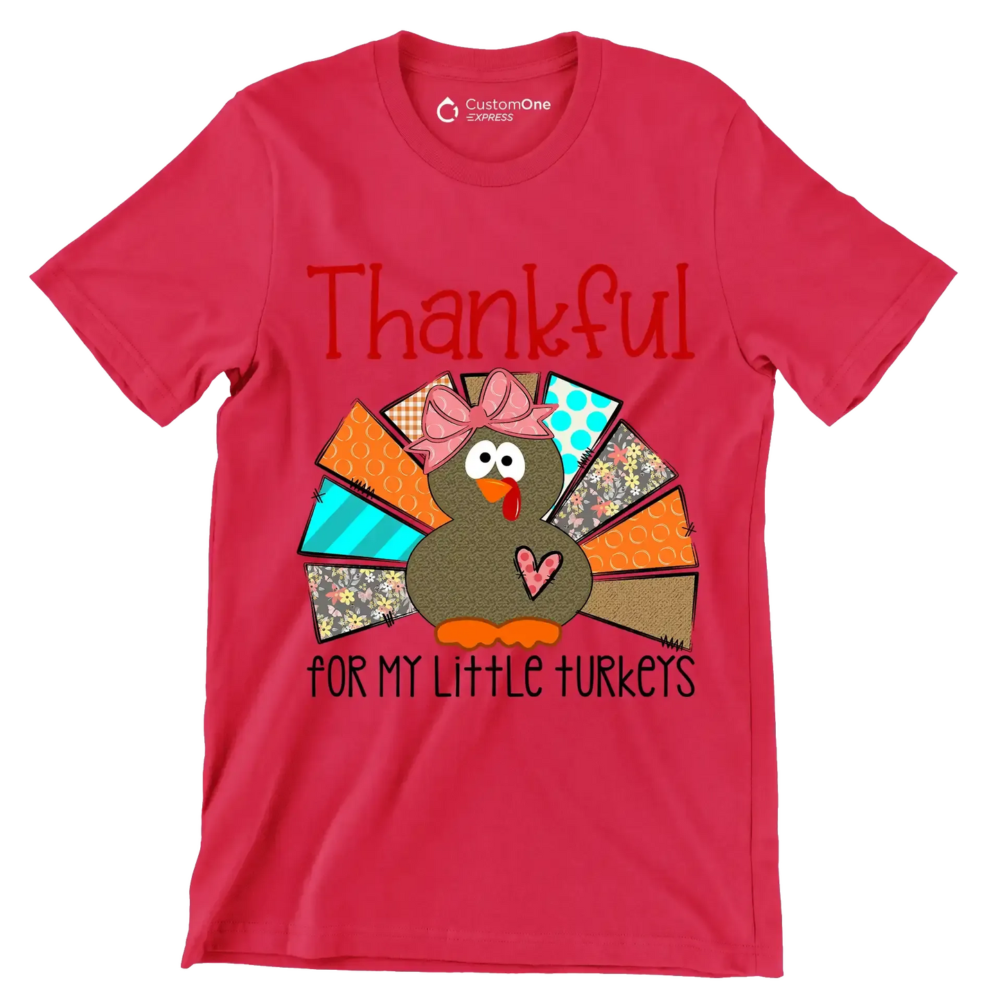 Thankful For My Little Turkeys - Thanksgiving Themed T-Shirt-Red-S-Custom One Express