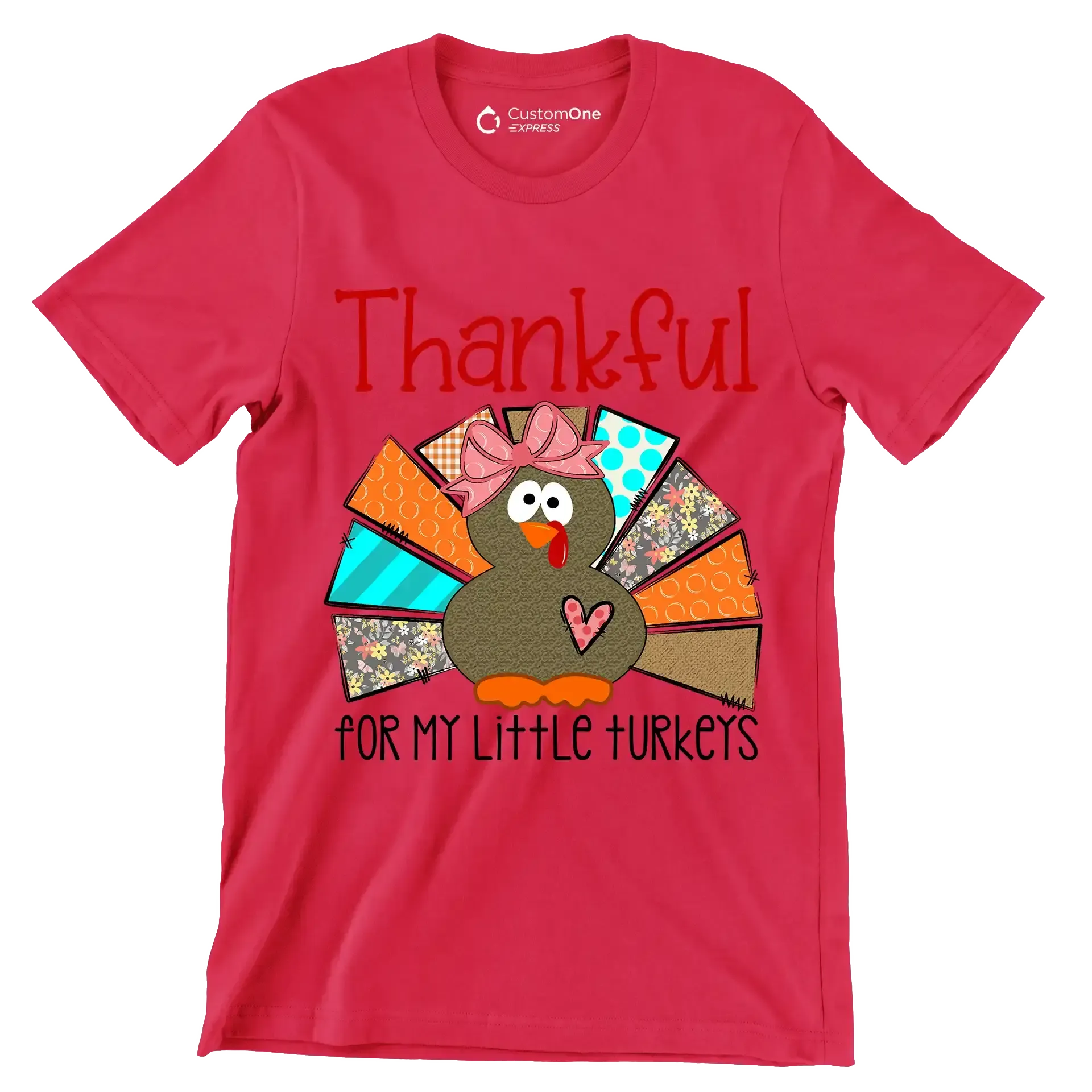 Thankful For My Little Turkeys - Thanksgiving Themed T-Shirt-Red-S-Custom One Express