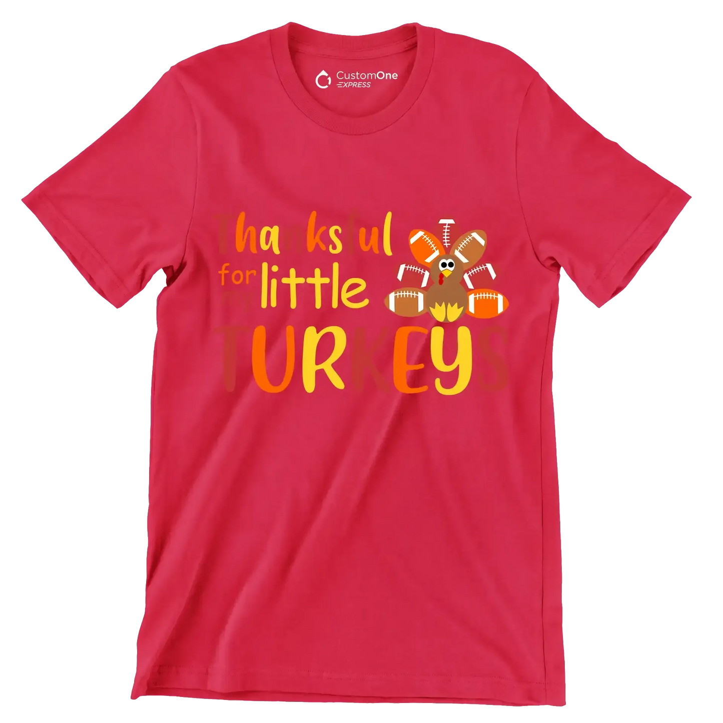 Thankful For My Little Turkeys - Thanksgiving Themed T-Shirt-Red-S-Custom One Express
