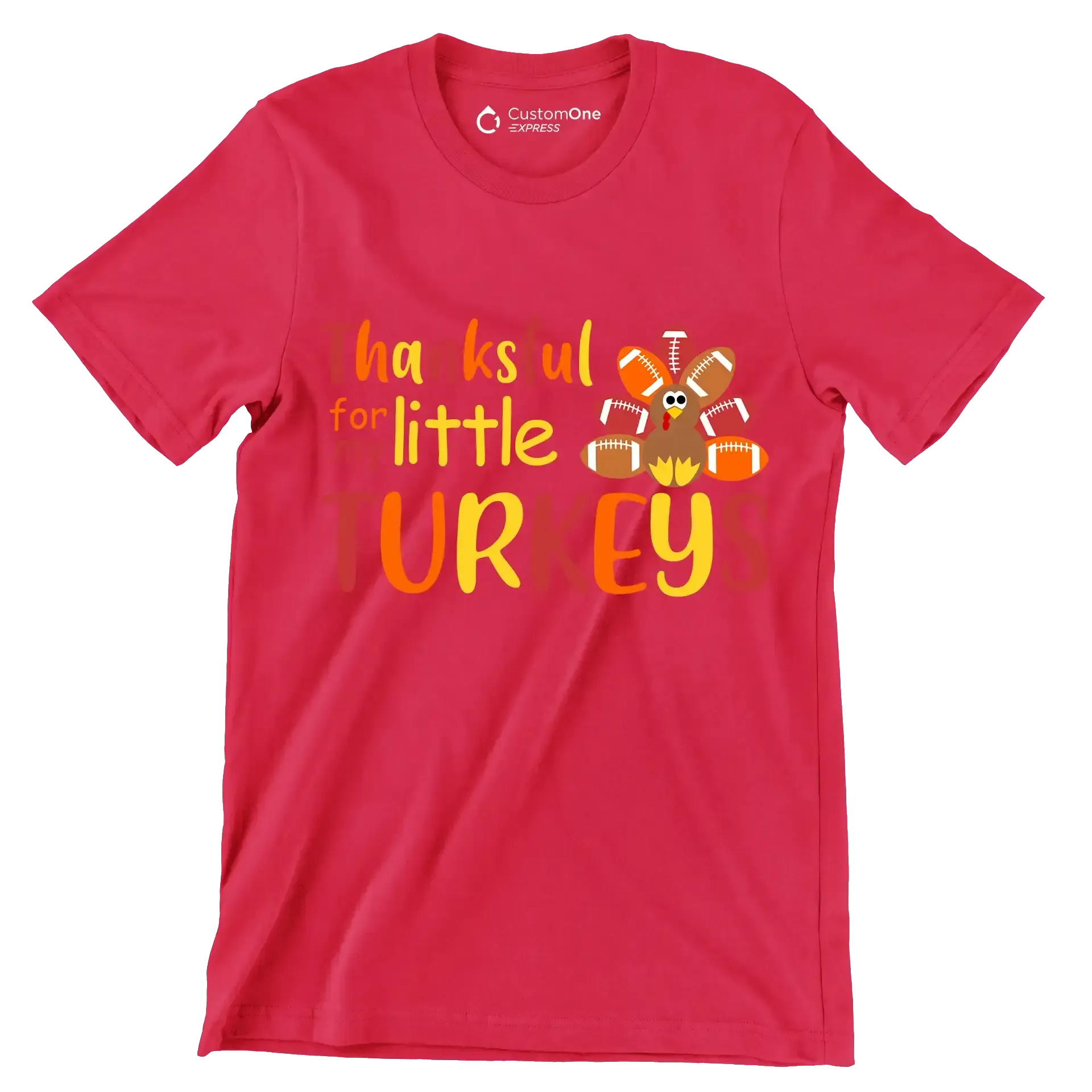 Thankful For My Little Turkeys - Thanksgiving Themed T-Shirt-Red-S-Custom One Express