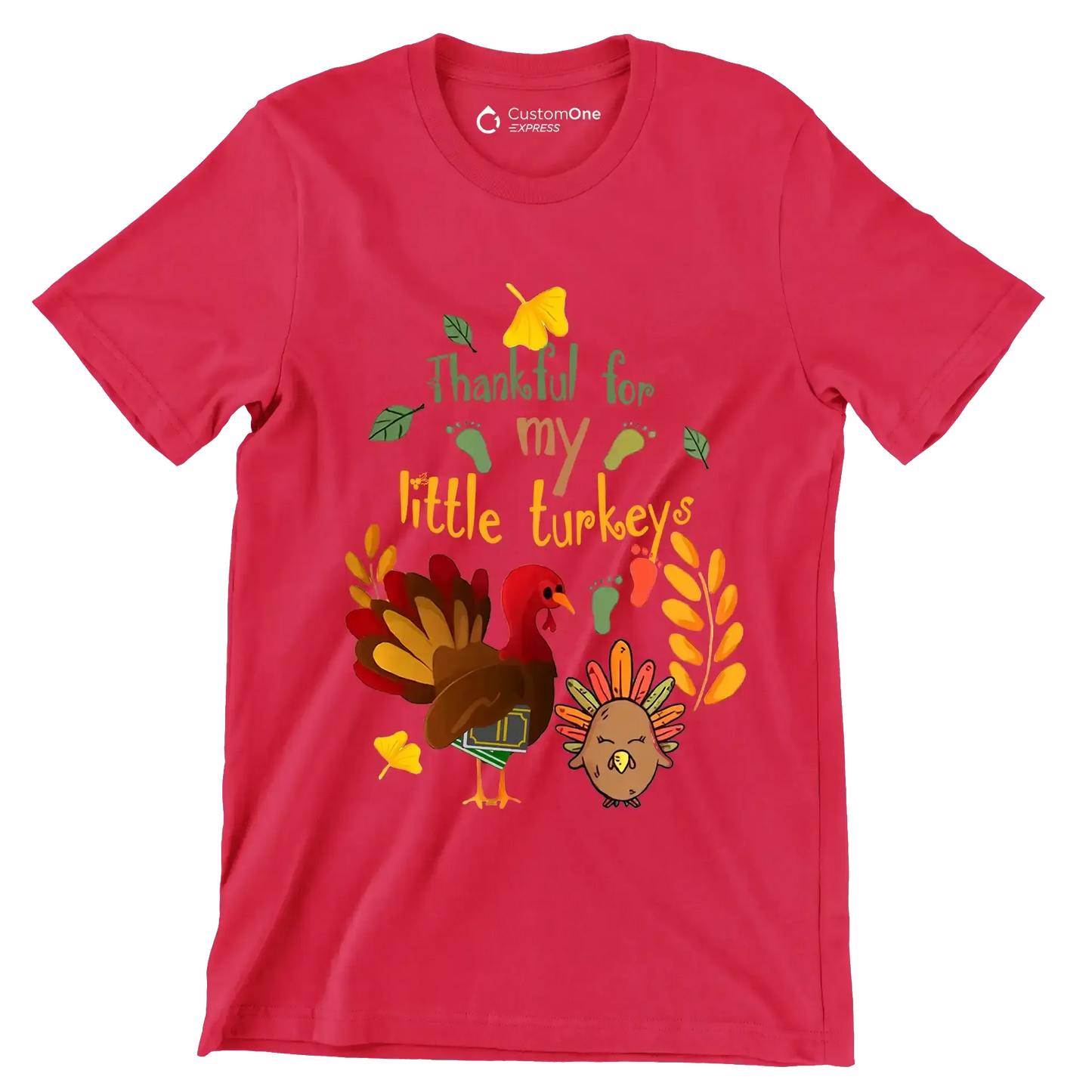 Thankful For My Little Turkeys - Thanksgiving Themed T-Shirt-Red-S-Custom One Express