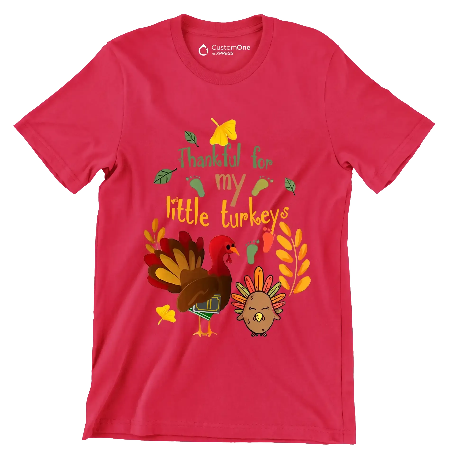 Thankful For My Little Turkeys - Thanksgiving Themed T-Shirt-Red-S-Custom One Express