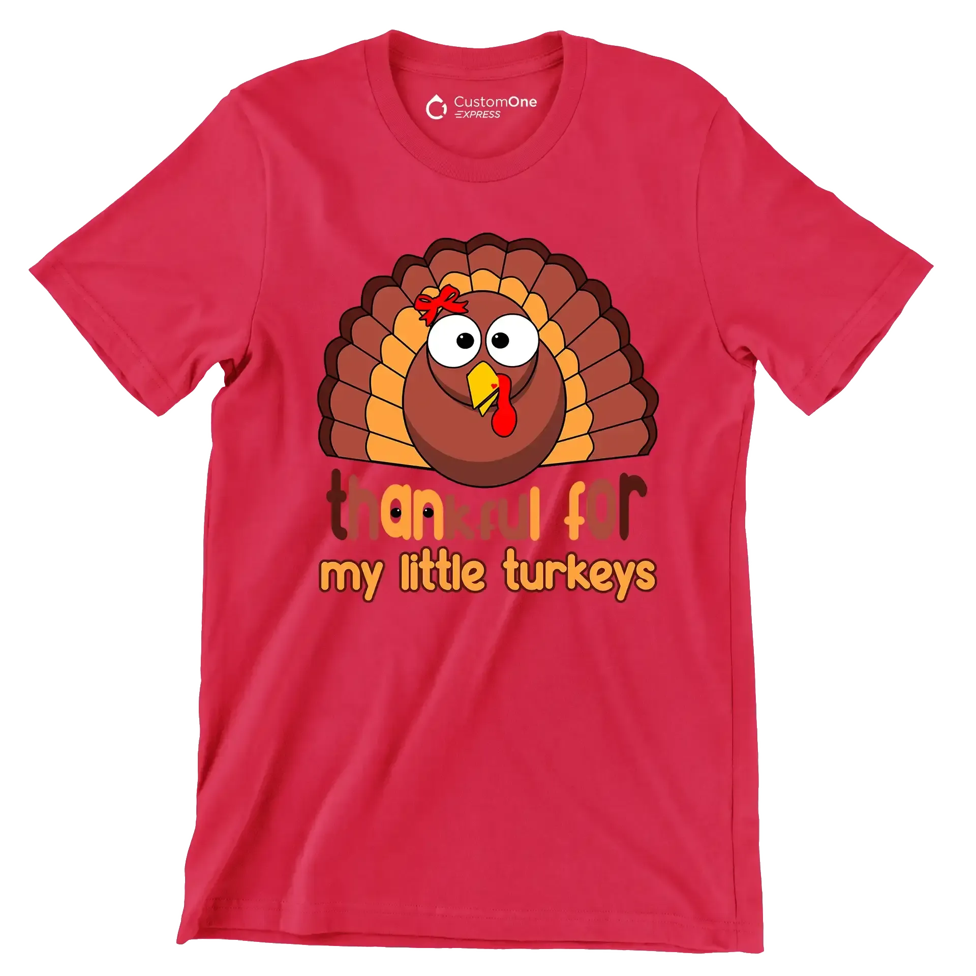 Thankful For My Little Turkeys - Thanksgiving Themed T-Shirt-Red-S-Custom One Express