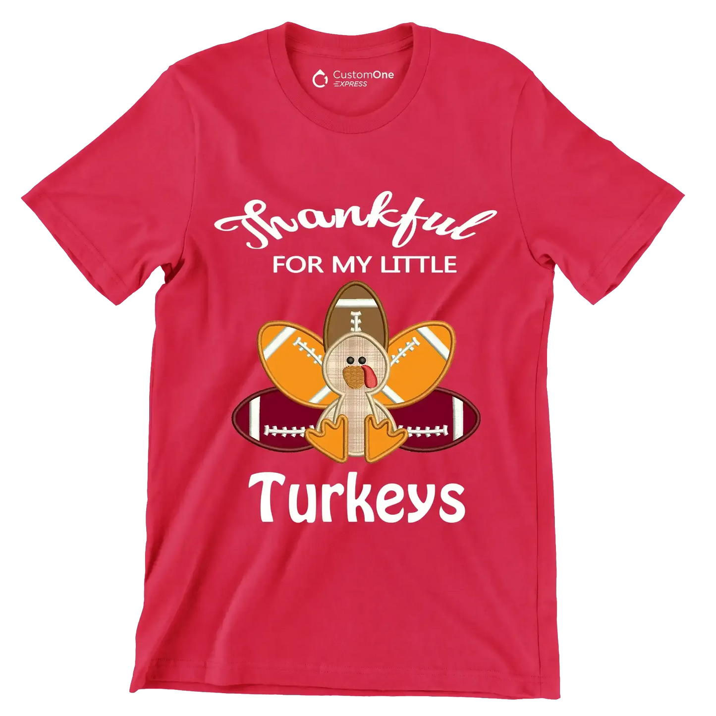 Thankful For My Little Turkeys - Thanksgiving Themed T-Shirt-Red-S-Custom One Express