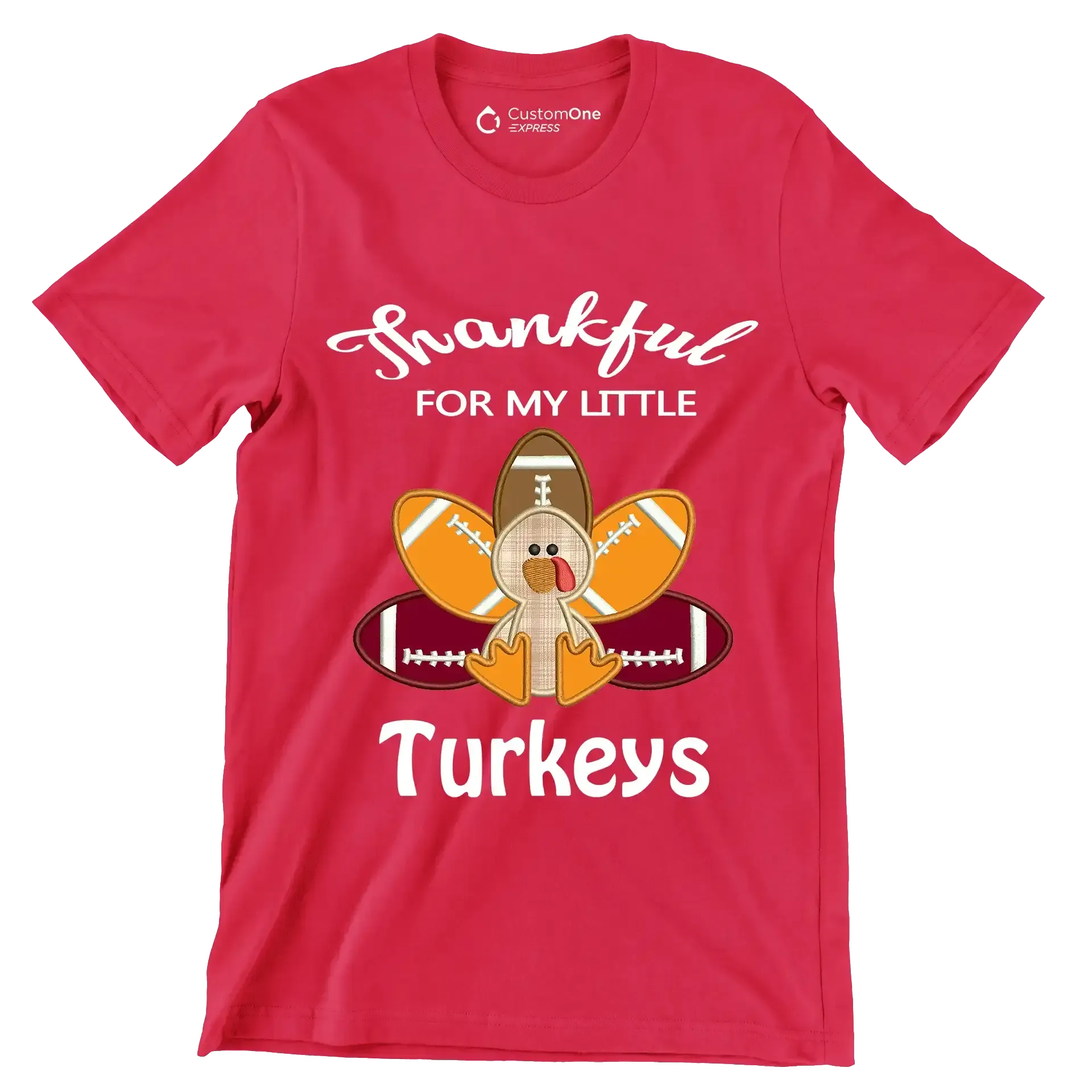 Thankful For My Little Turkeys - Thanksgiving Themed T-Shirt-Red-S-Custom One Express