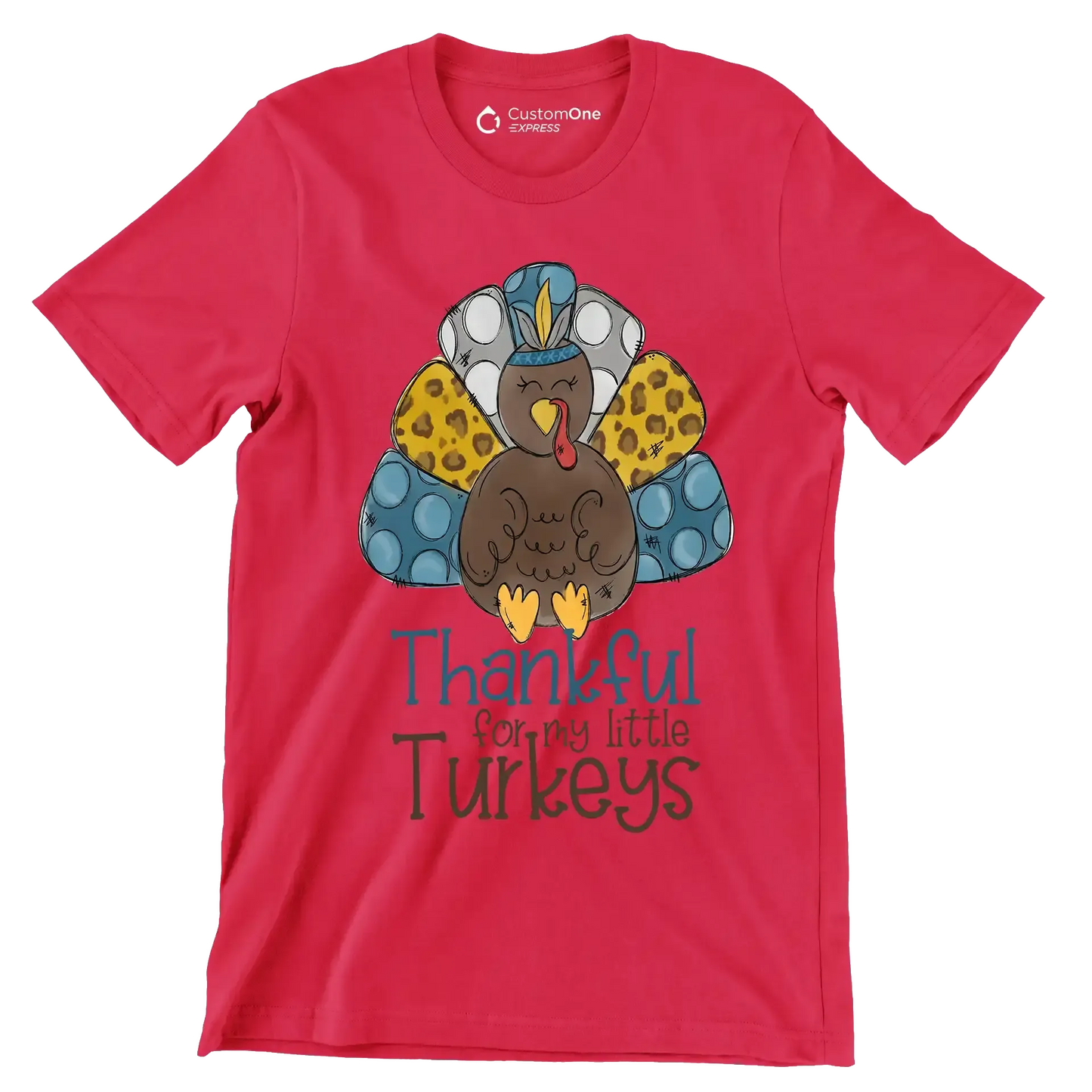 Thankful For My Little Turkeys - Thanksgiving Themed T-Shirt-Red-S-Custom One Express