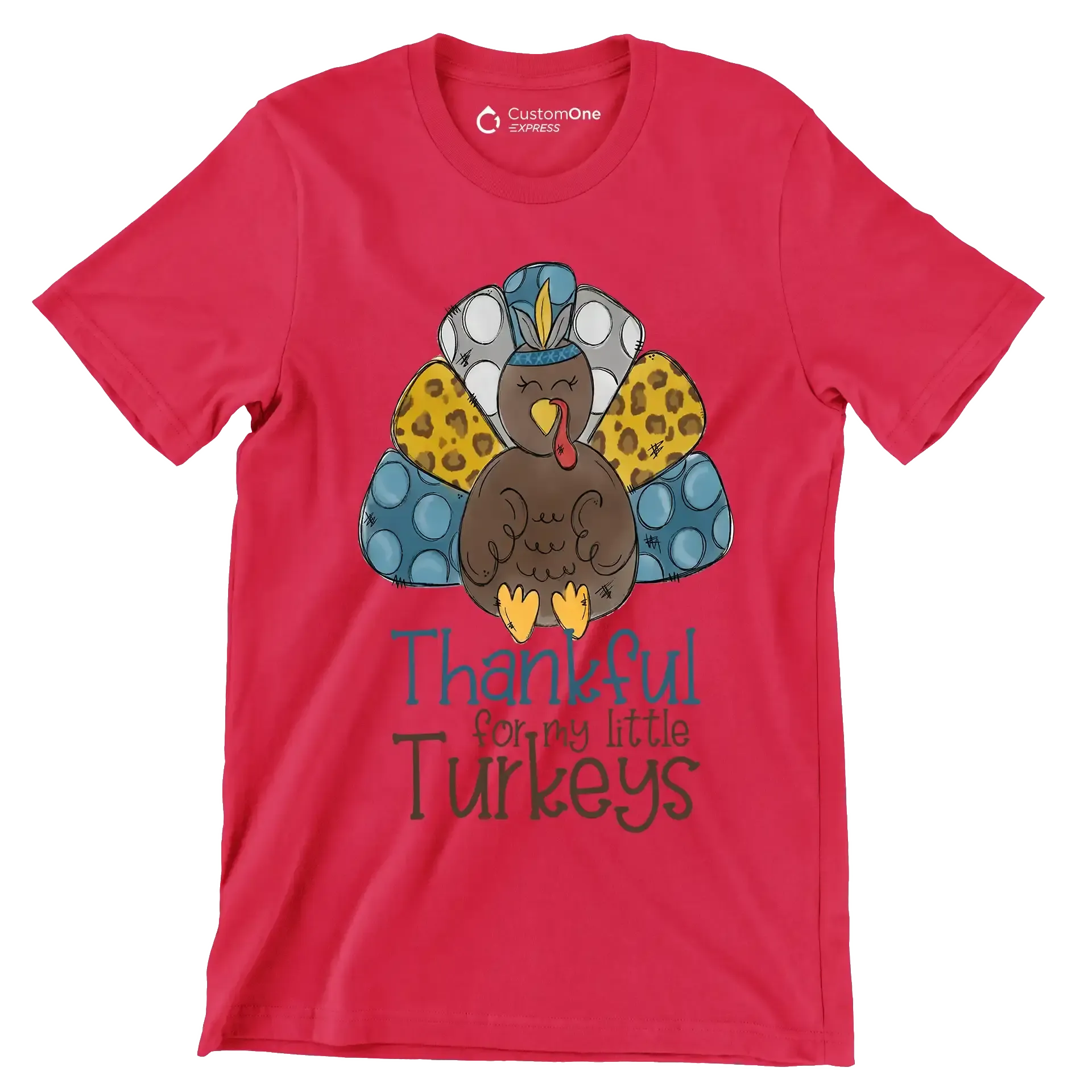 Thankful For My Little Turkeys - Thanksgiving Themed T-Shirt-Red-S-Custom One Express