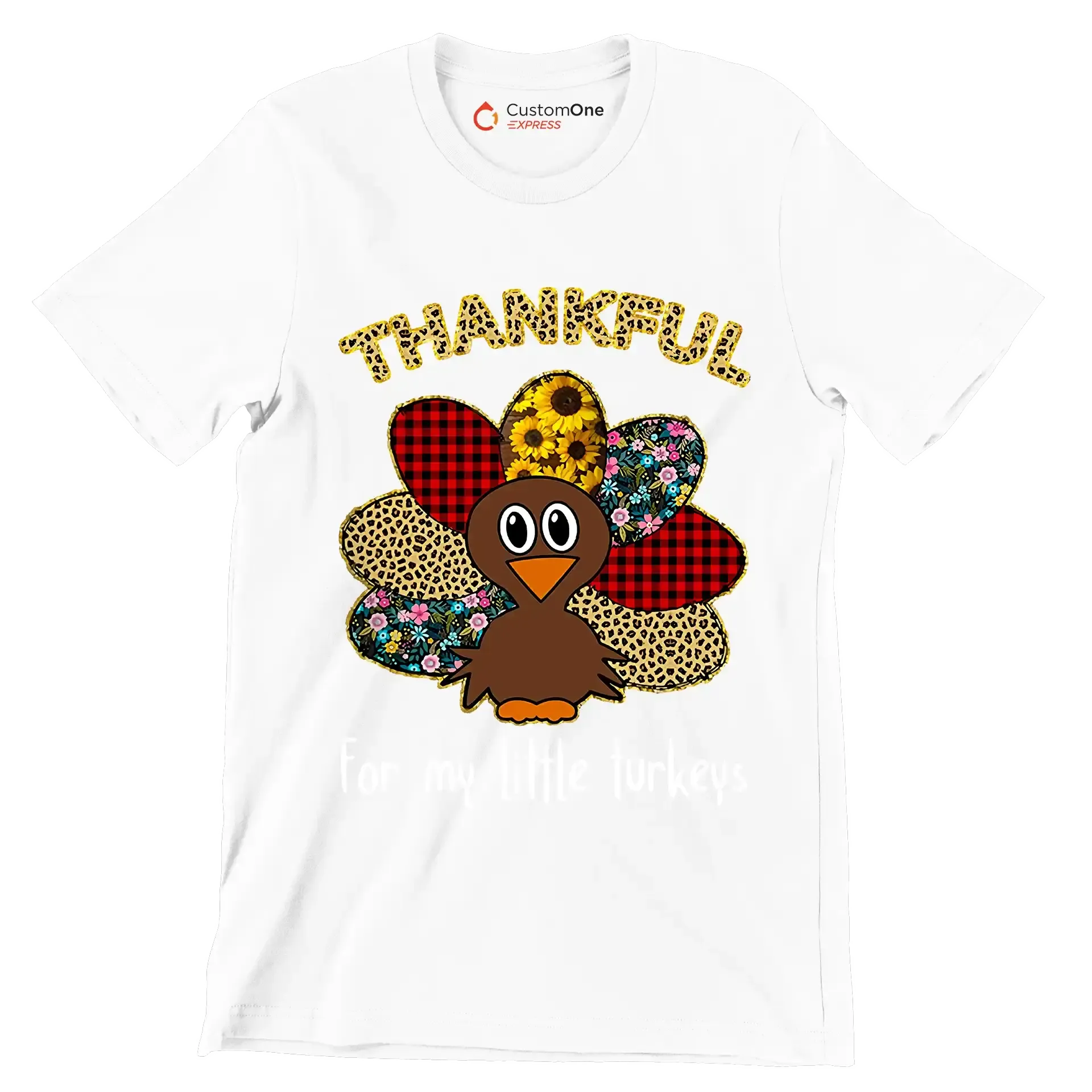 Thankful For My Little Turkeys - Thanksgiving Themed T-Shirt-White-S-Custom One Express