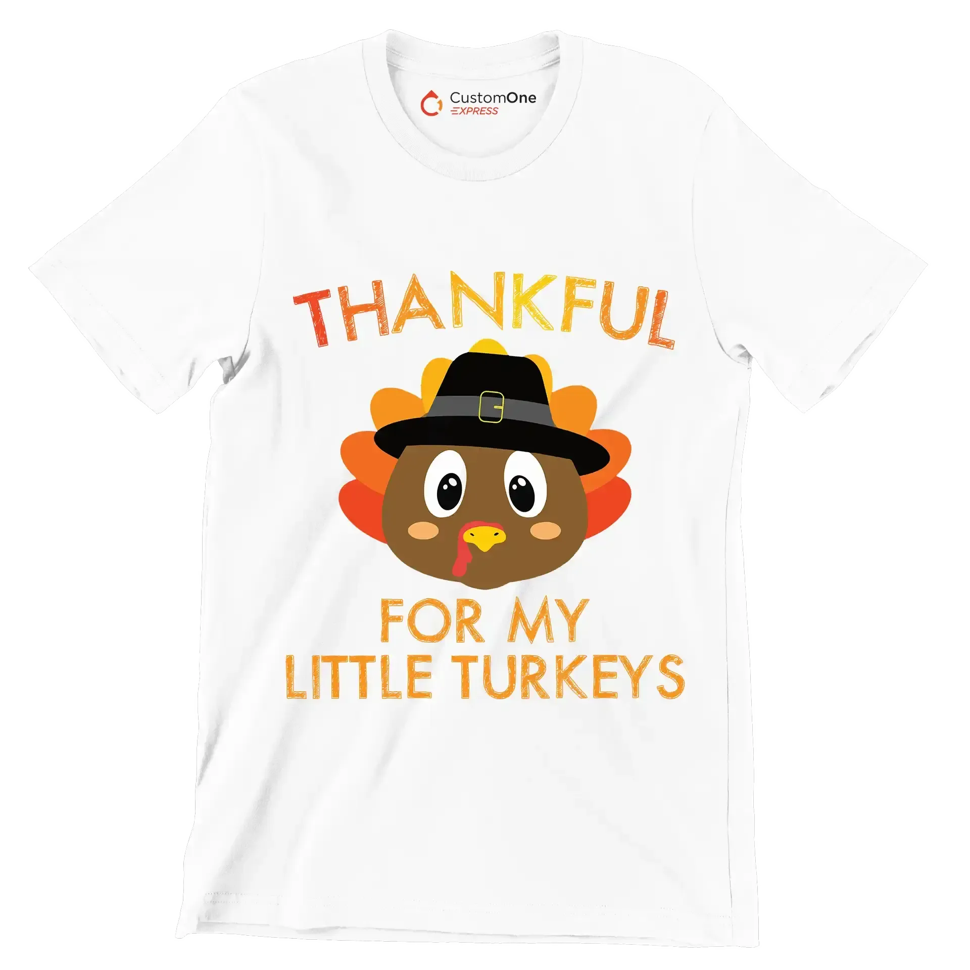 Thankful For My Little Turkeys - Thanksgiving Themed T-Shirt-White-S-Custom One Express