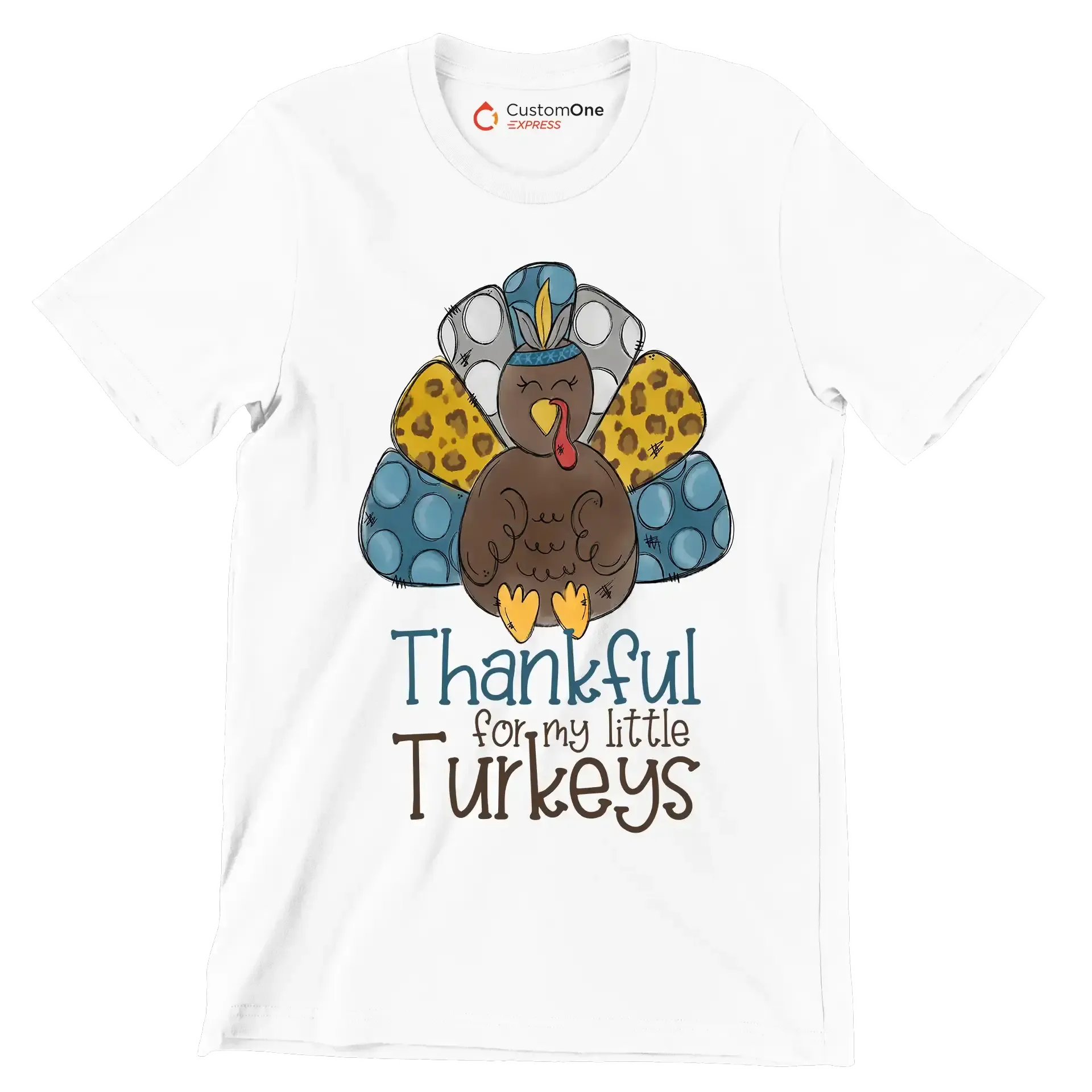 Thankful For My Little Turkeys - Thanksgiving Themed T-Shirt-White-S-Custom One Express