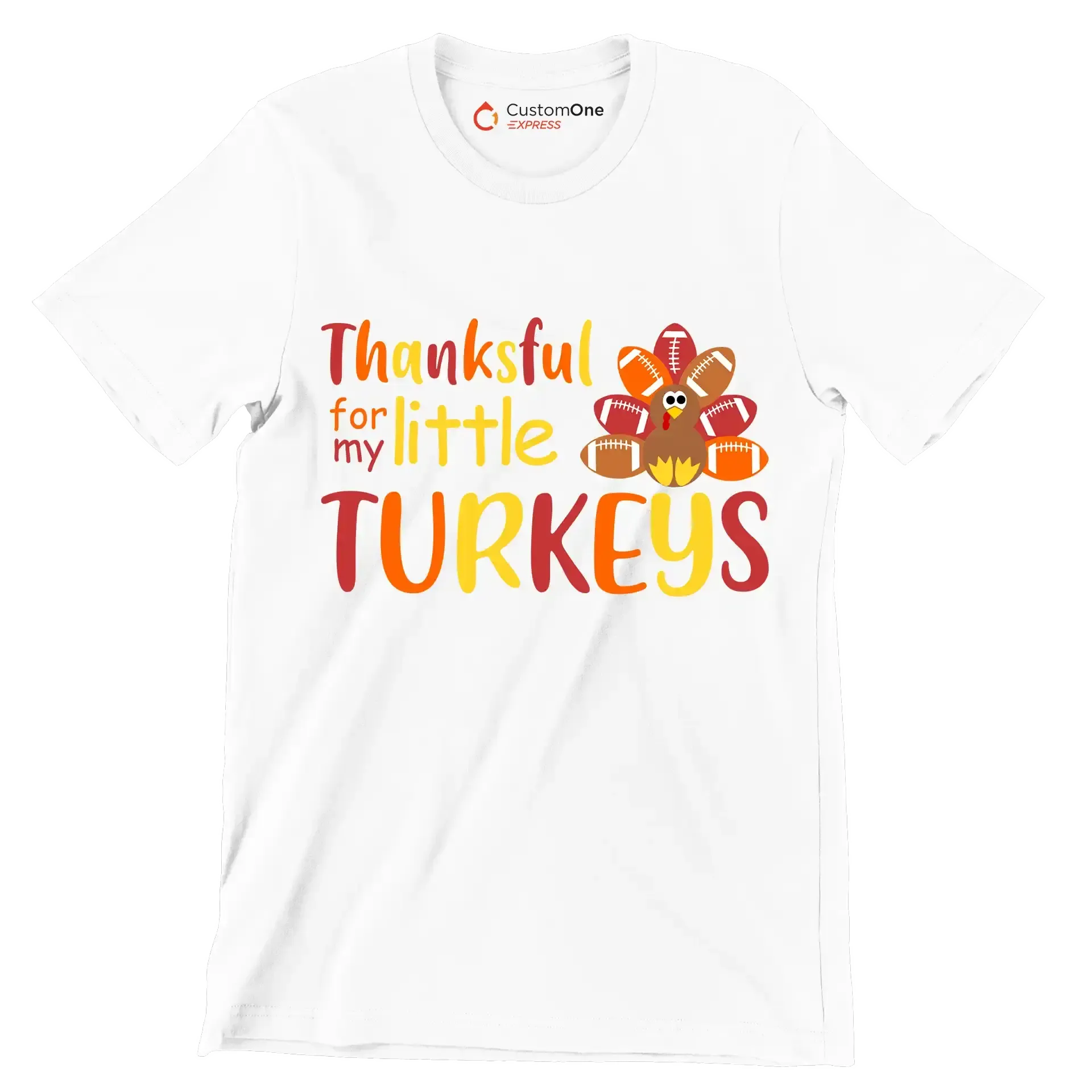 Thankful For My Little Turkeys - Thanksgiving Themed T-Shirt-White-S-Custom One Express