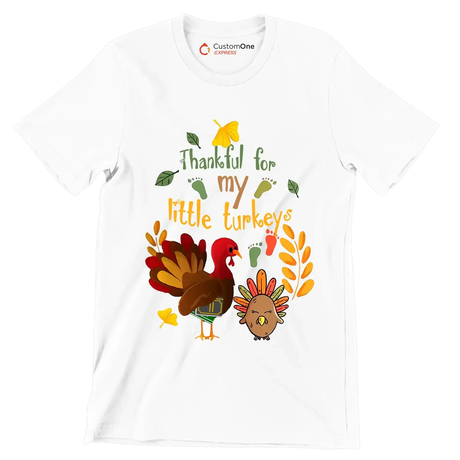 Thankful For My Little Turkeys - Thanksgiving Themed T-Shirt-White-S-Custom One Express
