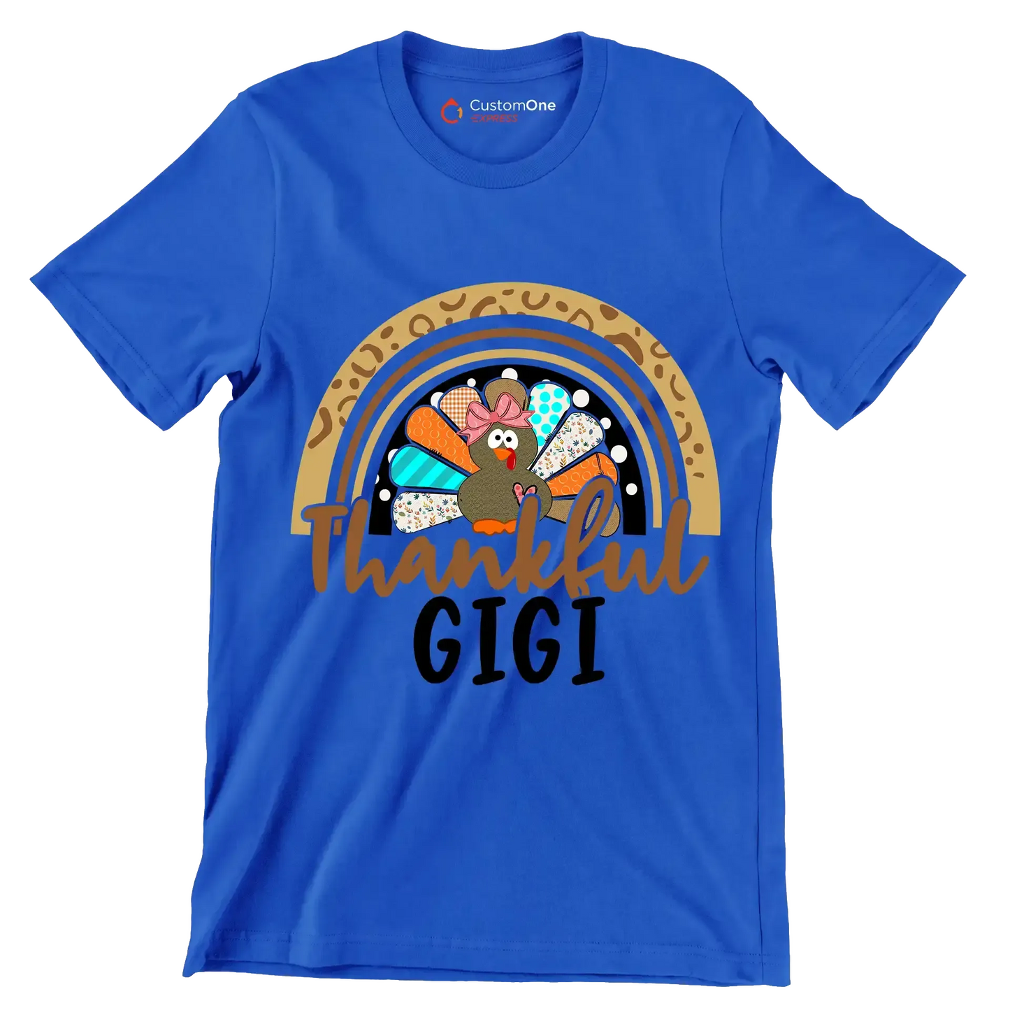 Thankful Gigi - Thanksgiving Themed T-Shirt-Blue-S-Custom One Express