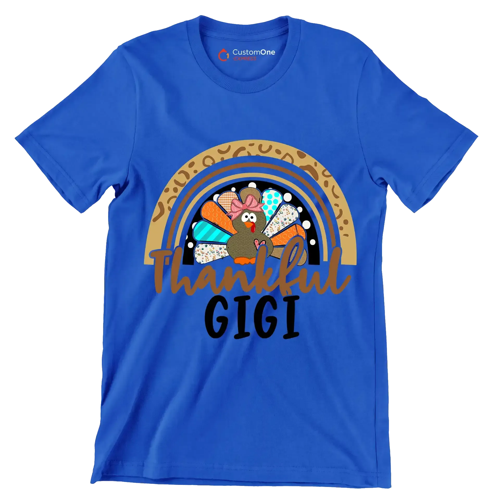 Thankful Gigi - Thanksgiving Themed T-Shirt-Blue-S-Custom One Express