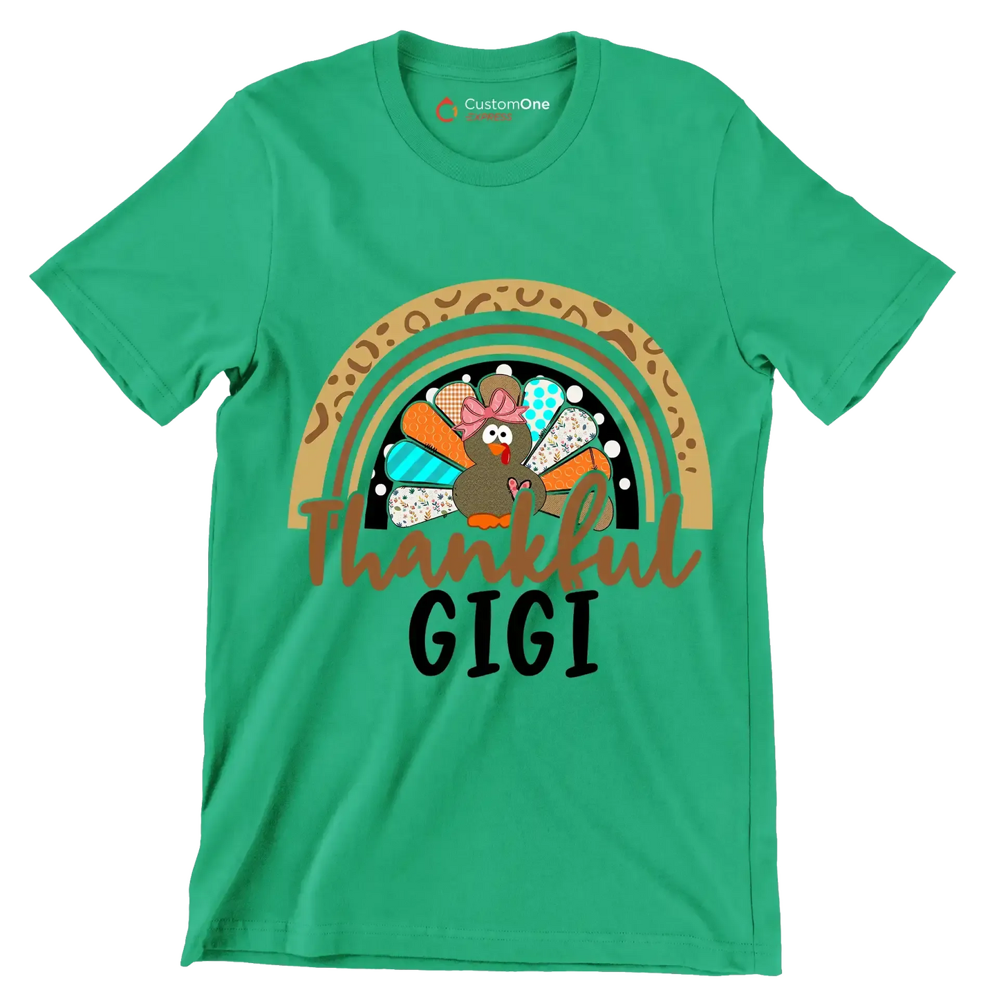 Thankful Gigi - Thanksgiving Themed T-Shirt-Green-S-Custom One Express