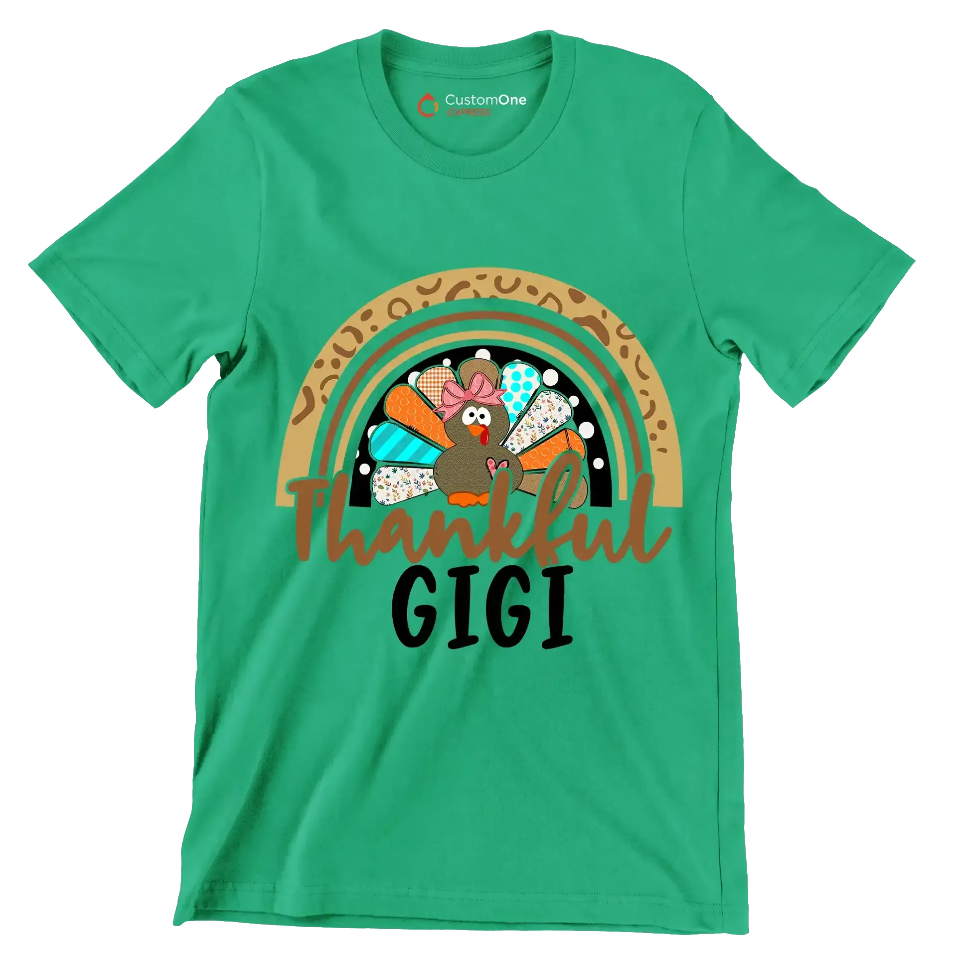 Thankful Gigi - Thanksgiving Themed T-Shirt-Green-S-Custom One Express