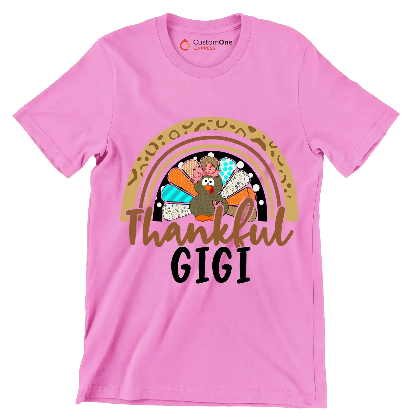 Thankful Gigi - Thanksgiving Themed T-Shirt-Pink-S-Custom One Express