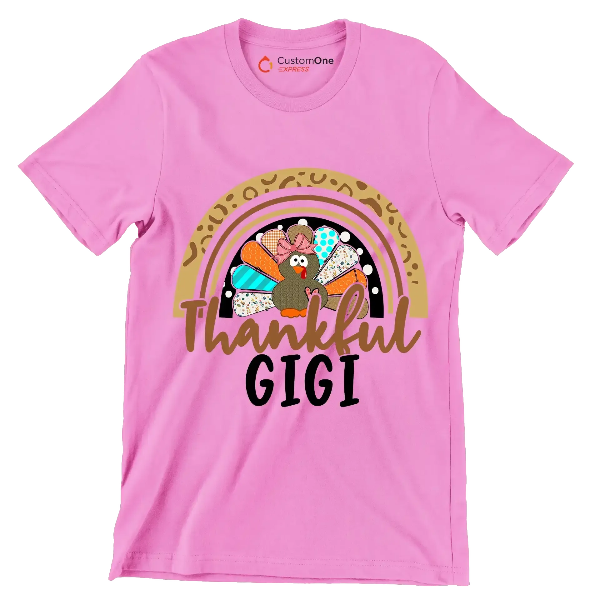 Thankful Gigi - Thanksgiving Themed T-Shirt-Pink-S-Custom One Express