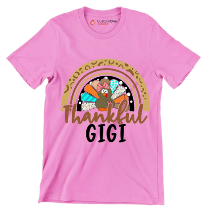 Thankful Gigi - Thanksgiving Themed T-Shirt-Pink-S-Custom One Express