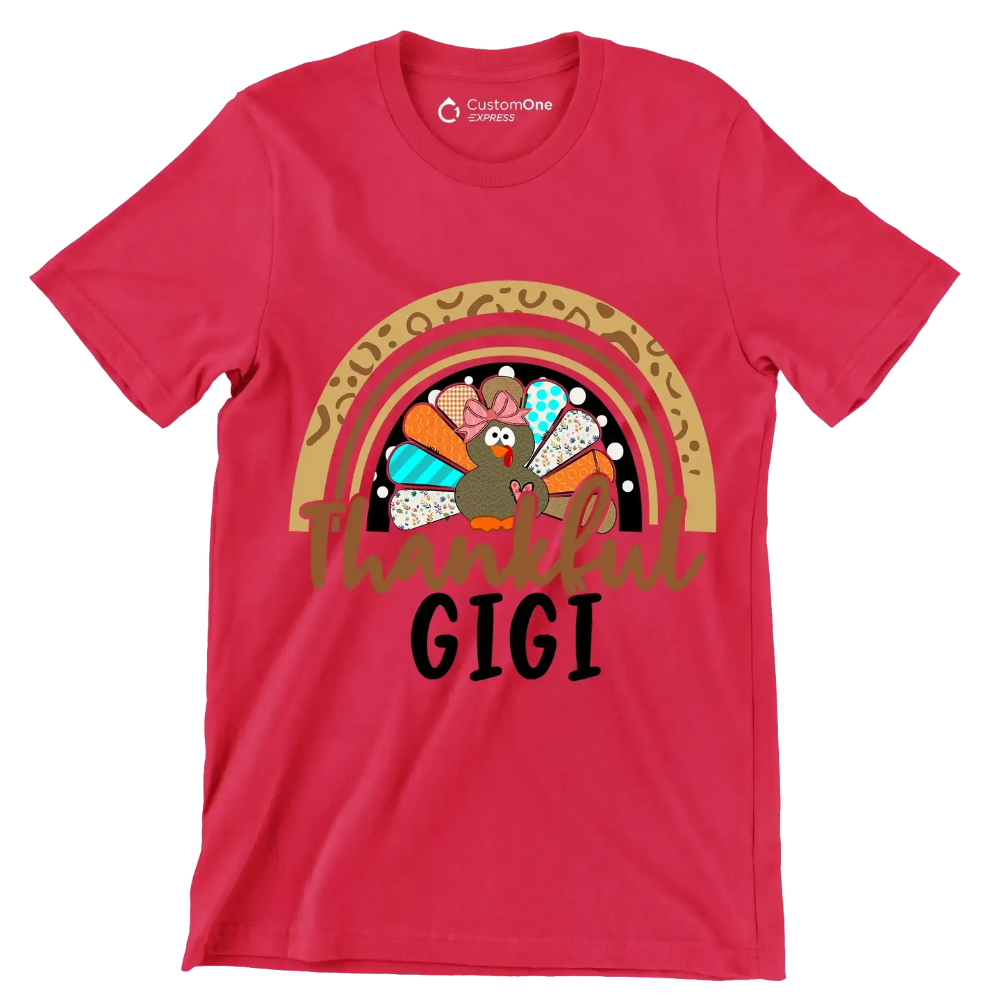 Thankful Gigi - Thanksgiving Themed T-Shirt-Red-S-Custom One Express