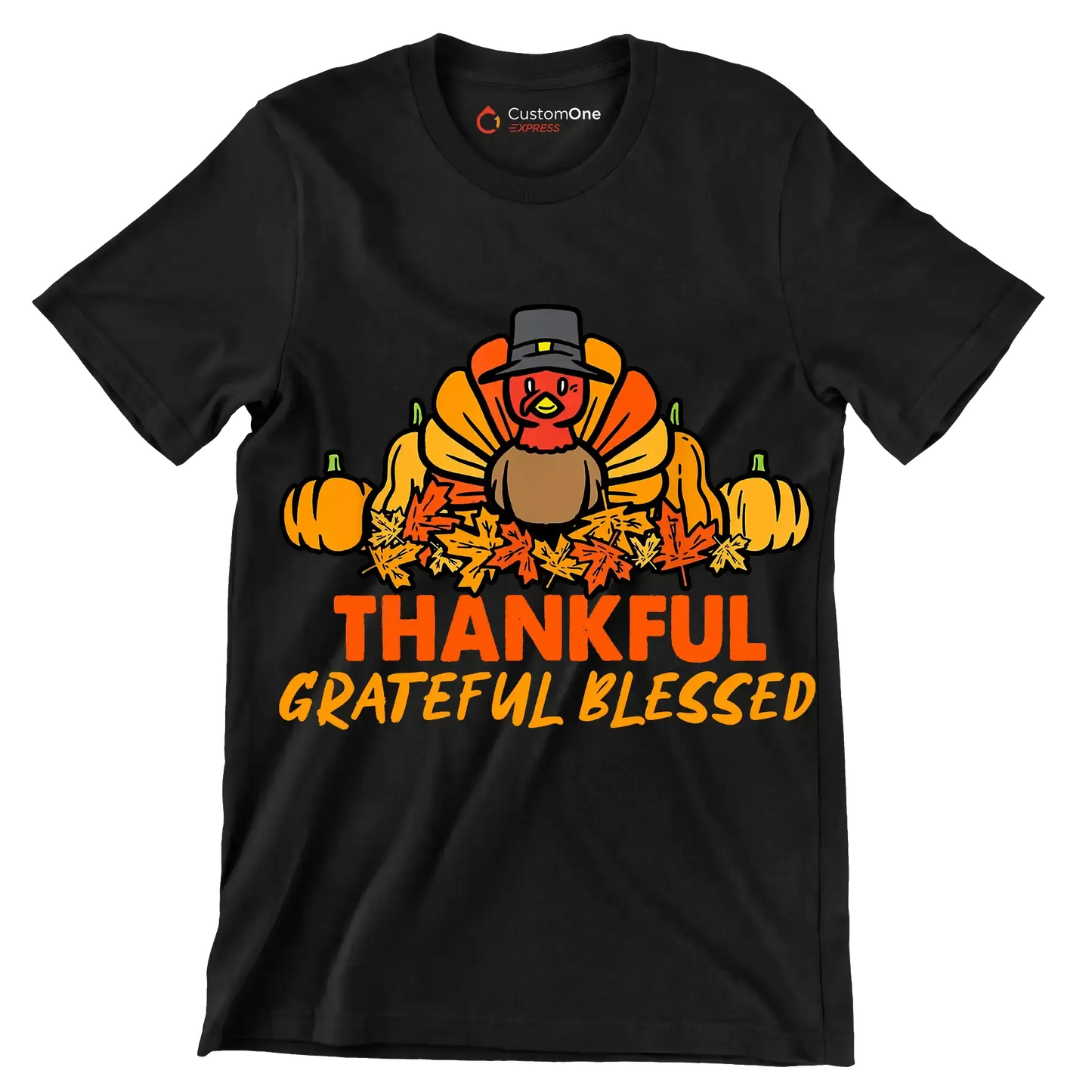 Thankful Grateful Blessed - Thanksgiving Themed T-Shirt-Black-S-Custom One Express