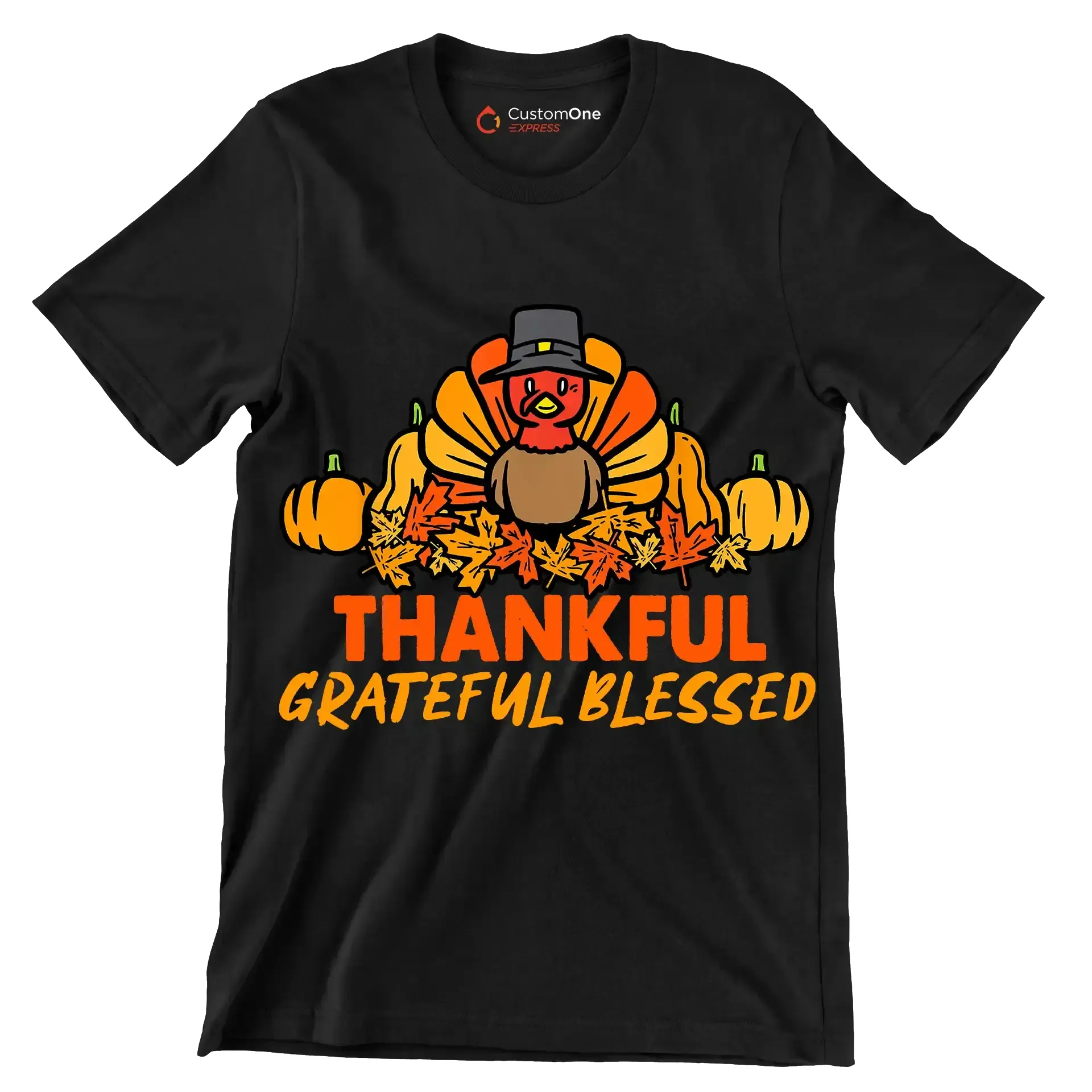 Thankful Grateful Blessed - Thanksgiving Themed T-Shirt-Black-S-Custom One Express