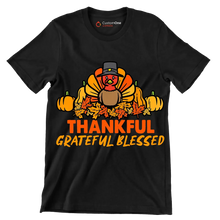 Thankful Grateful Blessed - Thanksgiving Themed T-Shirt-Black-S-Custom One Express