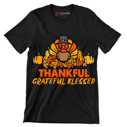 Thankful Grateful Blessed - Thanksgiving Themed T-Shirt-Black-S-Custom One Express
