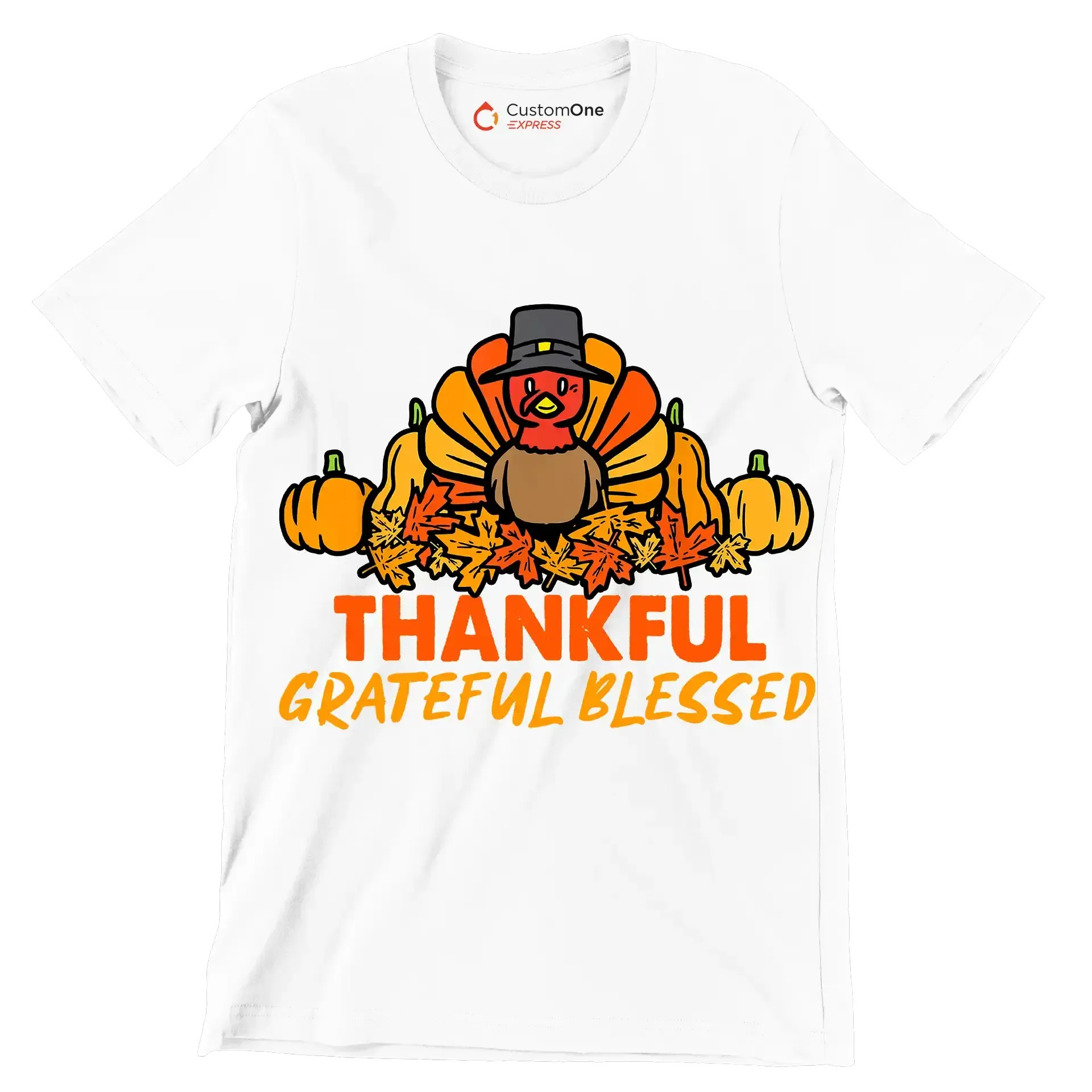 Thankful Grateful Blessed - Thanksgiving Themed T-Shirt-White-S-Custom One Express