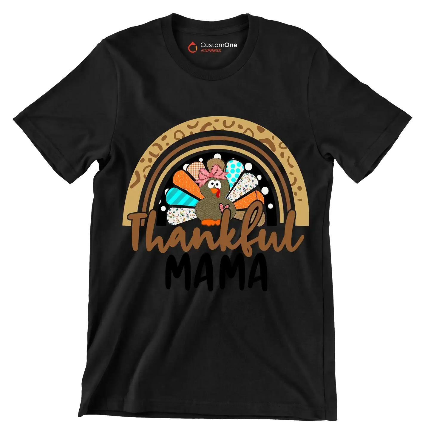 Thankful Mama - Thanksgiving Themed T-Shirt-Black-S-Custom One Express
