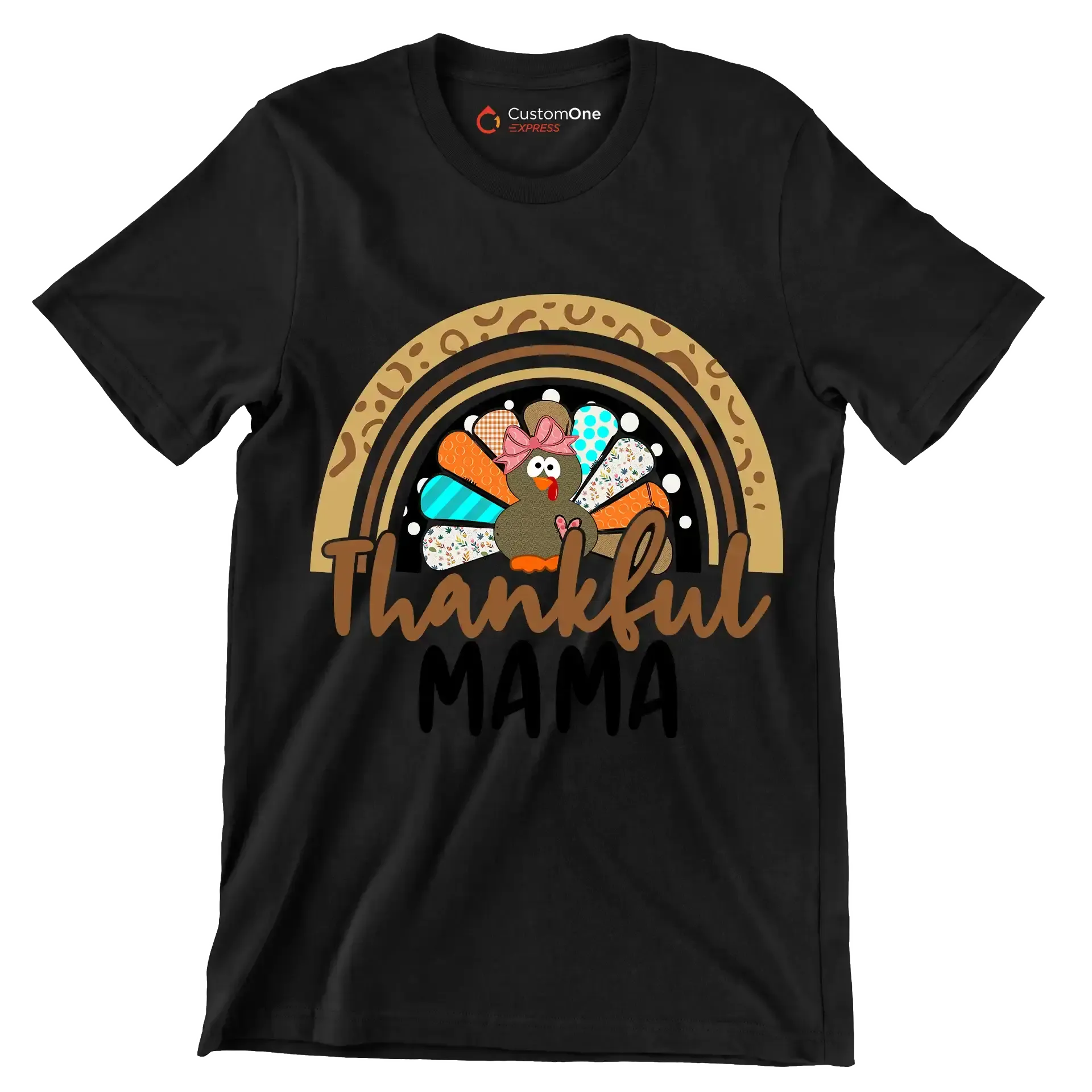 Thankful Mama - Thanksgiving Themed T-Shirt-Black-S-Custom One Express