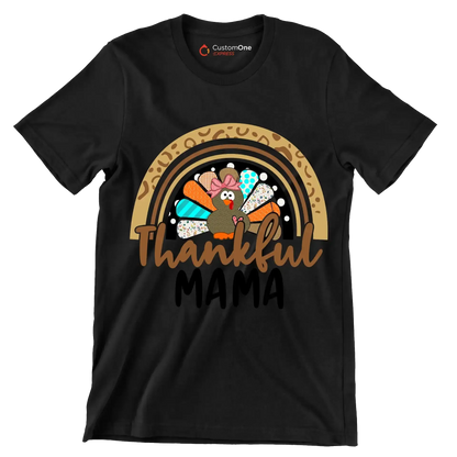 Thankful Mama - Thanksgiving Themed T-Shirt-Black-S-Custom One Express