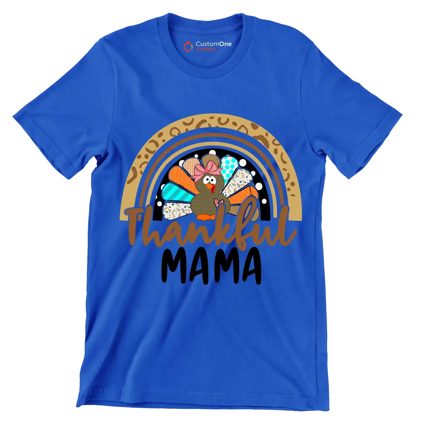 Thankful Mama - Thanksgiving Themed T-Shirt-Blue-S-Custom One Express
