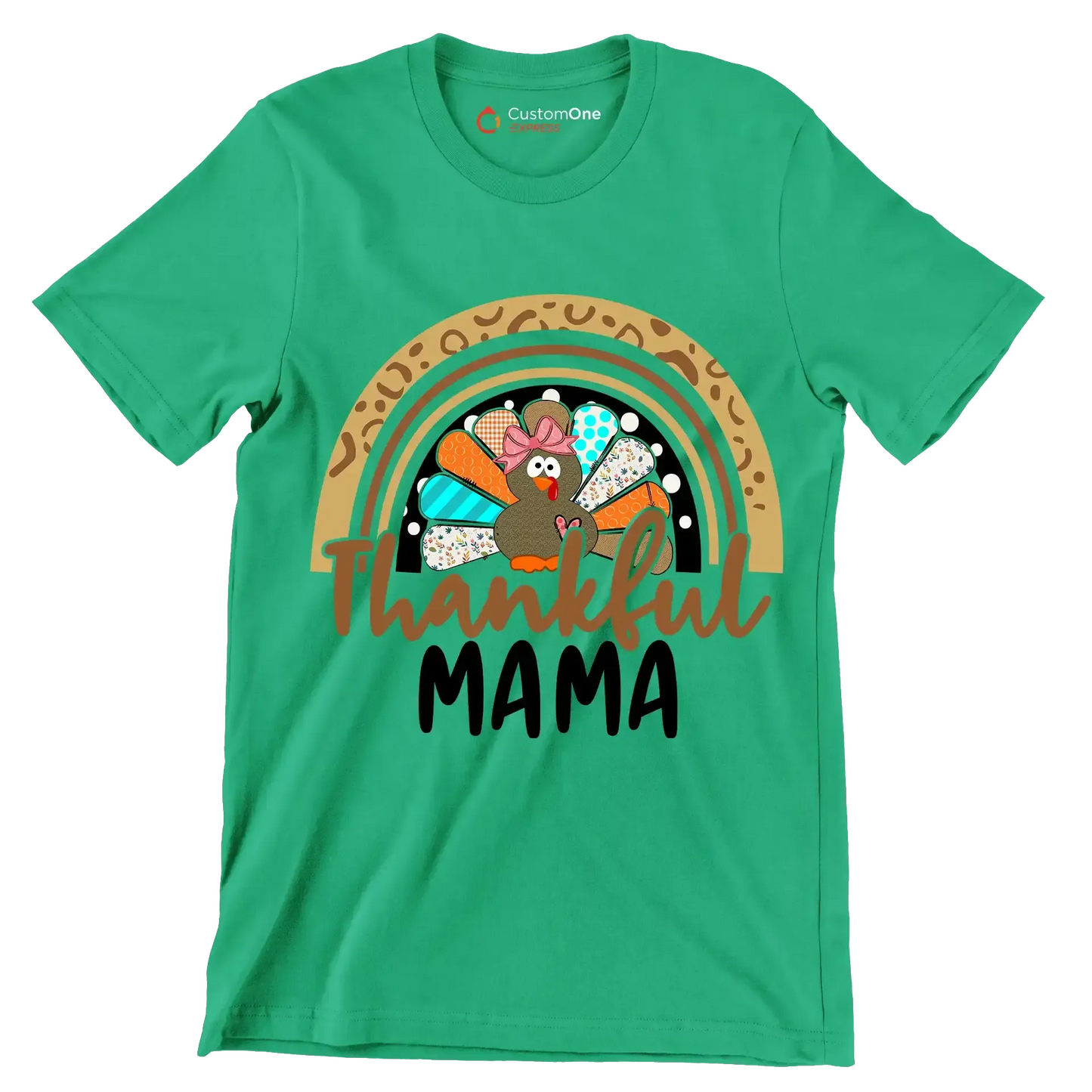 Thankful Mama - Thanksgiving Themed T-Shirt-Green-S-Custom One Express