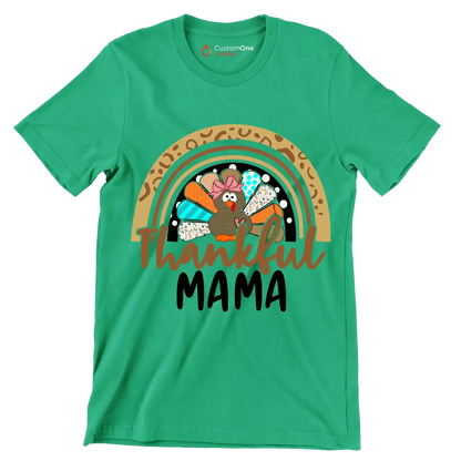 Thankful Mama - Thanksgiving Themed T-Shirt-Green-S-Custom One Express