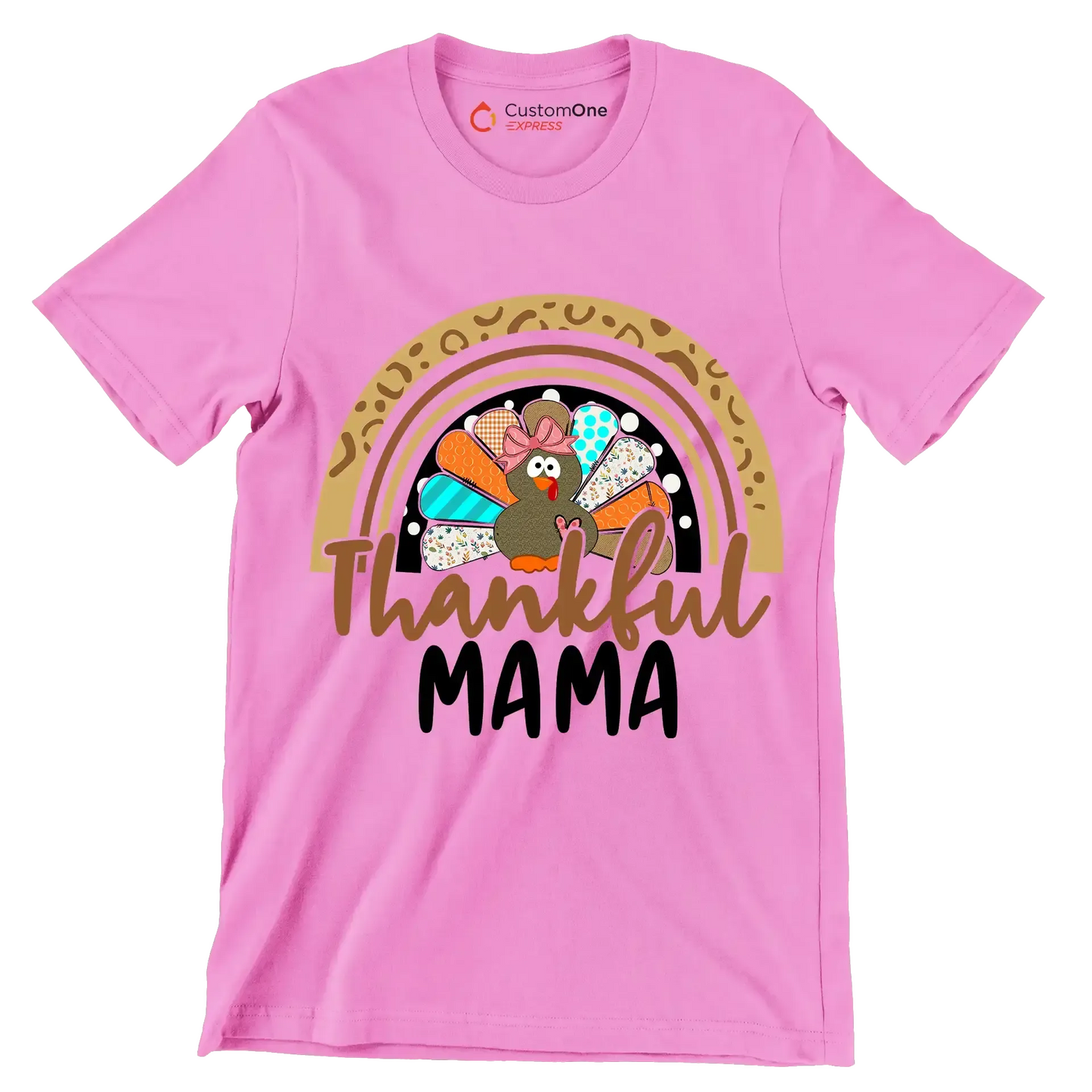 Thankful Mama - Thanksgiving Themed T-Shirt-Pink-S-Custom One Express