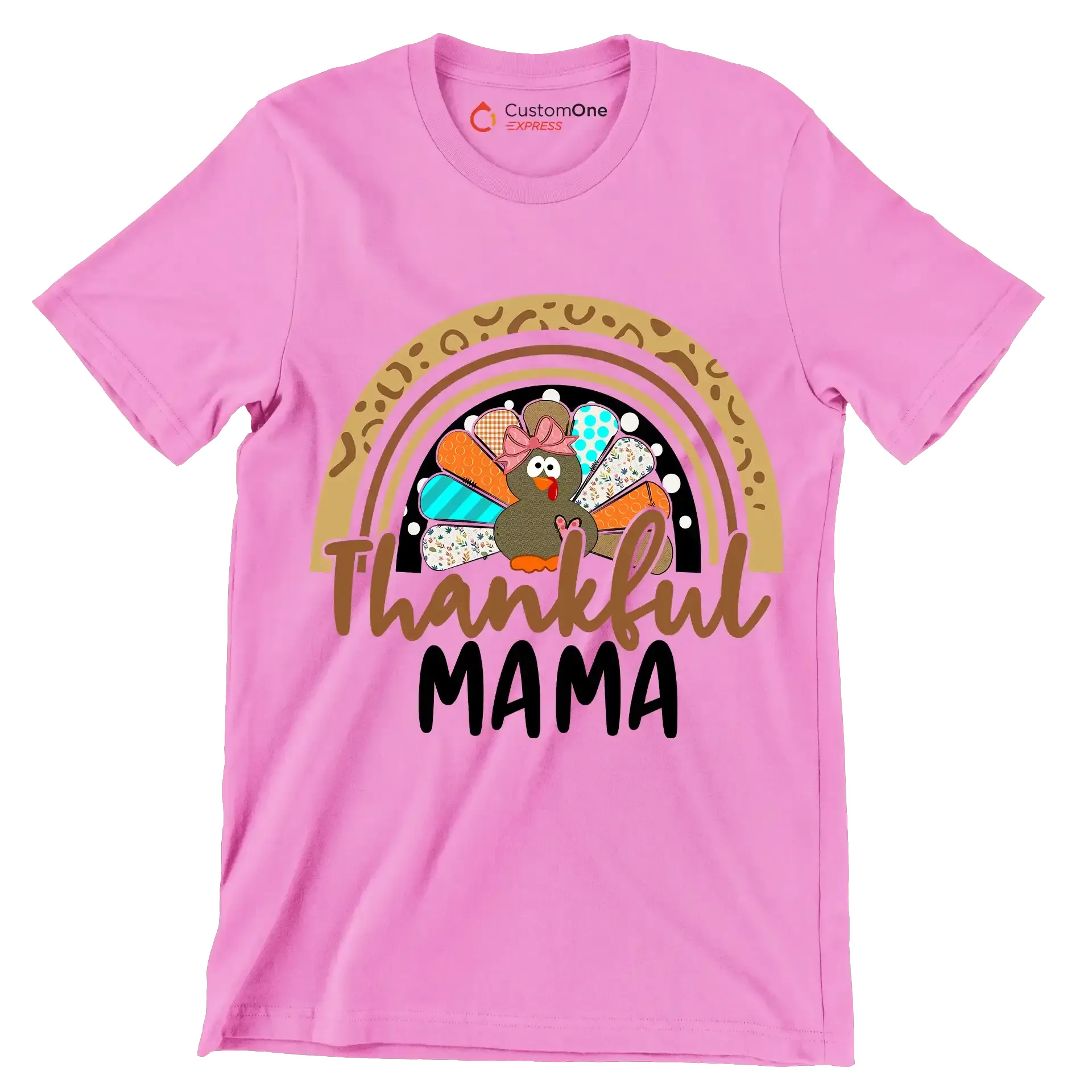 Thankful Mama - Thanksgiving Themed T-Shirt-Pink-S-Custom One Express