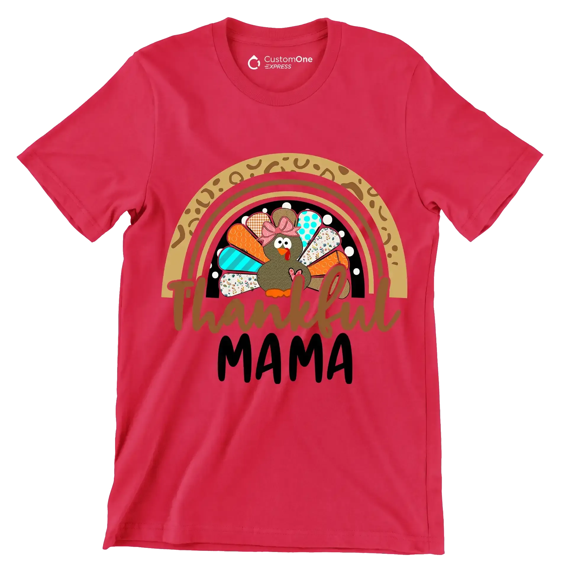 Thankful Mama - Thanksgiving Themed T-Shirt-Red-S-Custom One Express