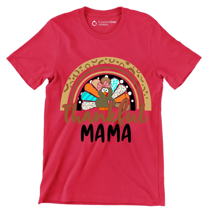 Thankful Mama - Thanksgiving Themed T-Shirt-Red-S-Custom One Express