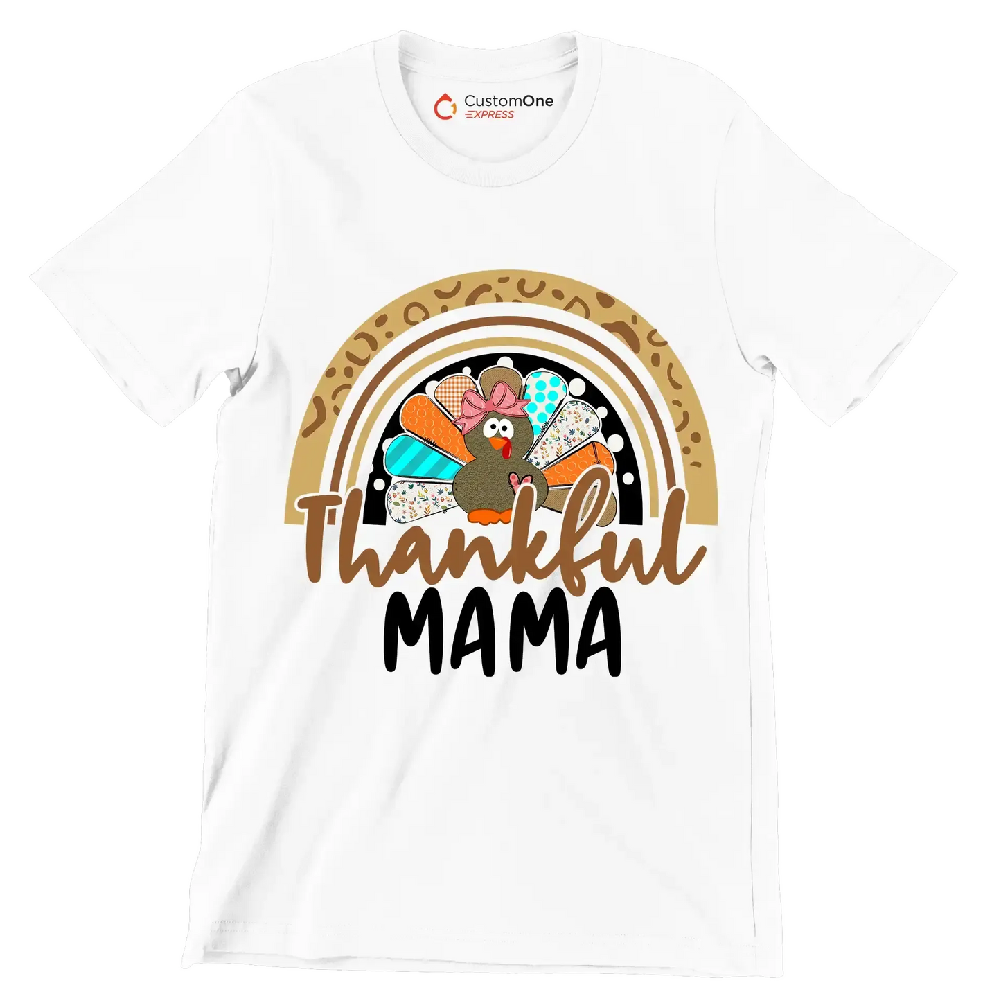 Thankful Mama - Thanksgiving Themed T-Shirt-White-S-Custom One Express